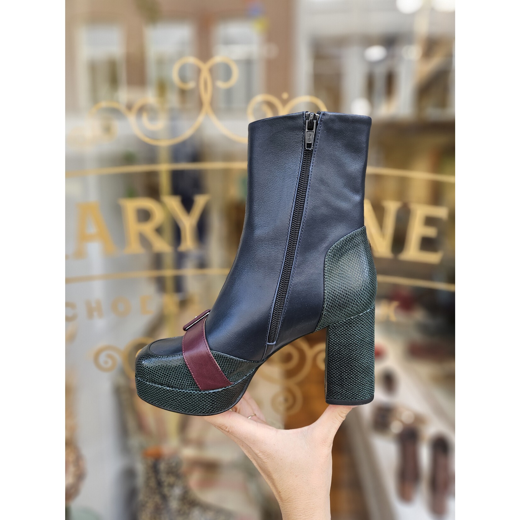 Fly London, leren enkellaar platform Efol blauw/groen