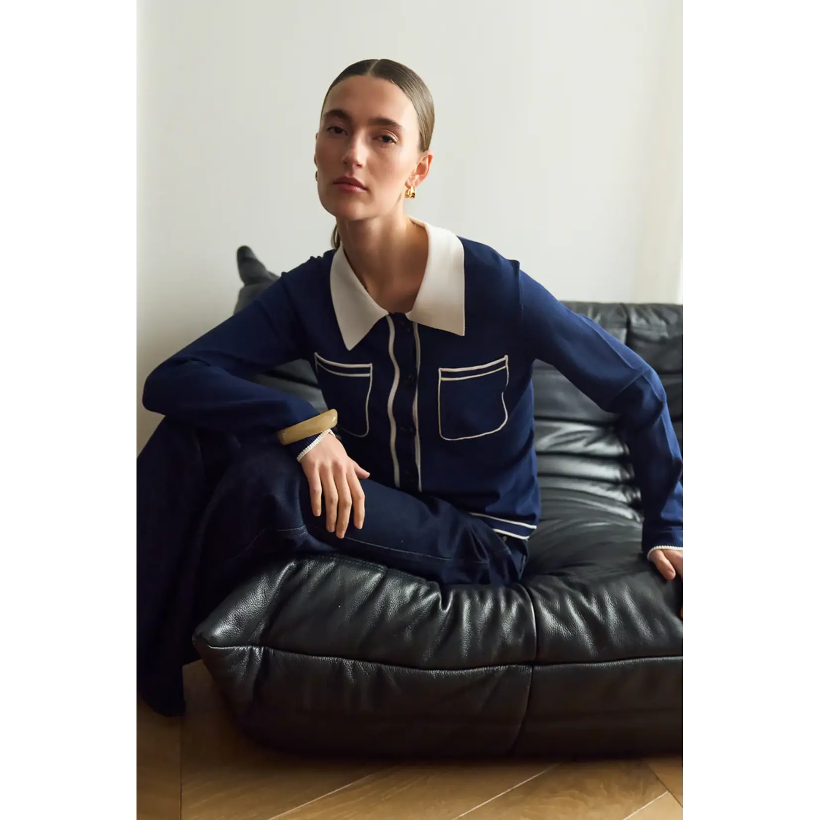 Pieszak Pieszak polo knit top VIGGA blauw