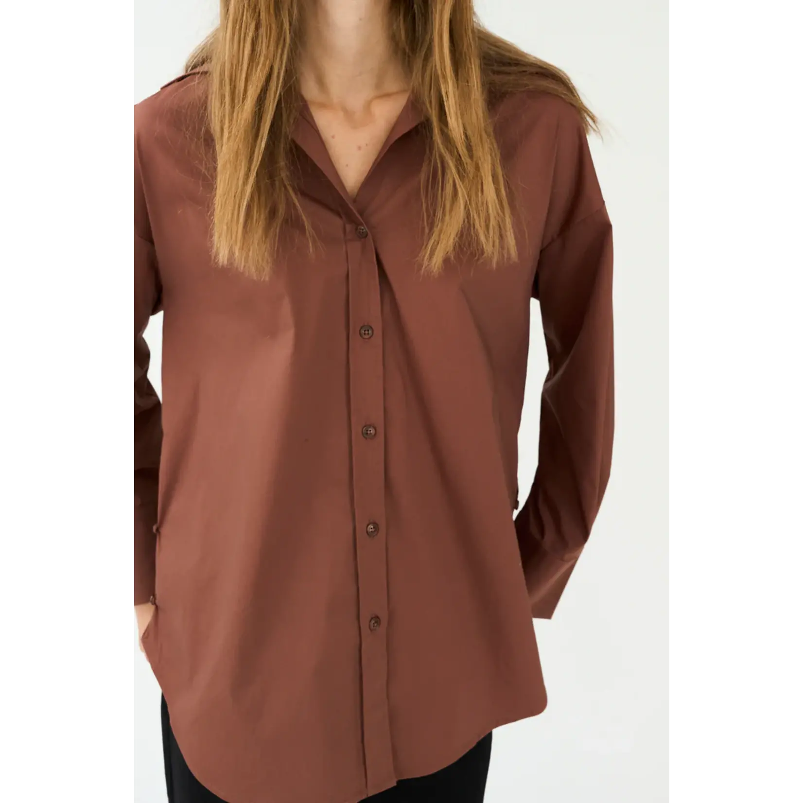 Pieszak Pieszak, blouse poplin NYLA shirt bruin