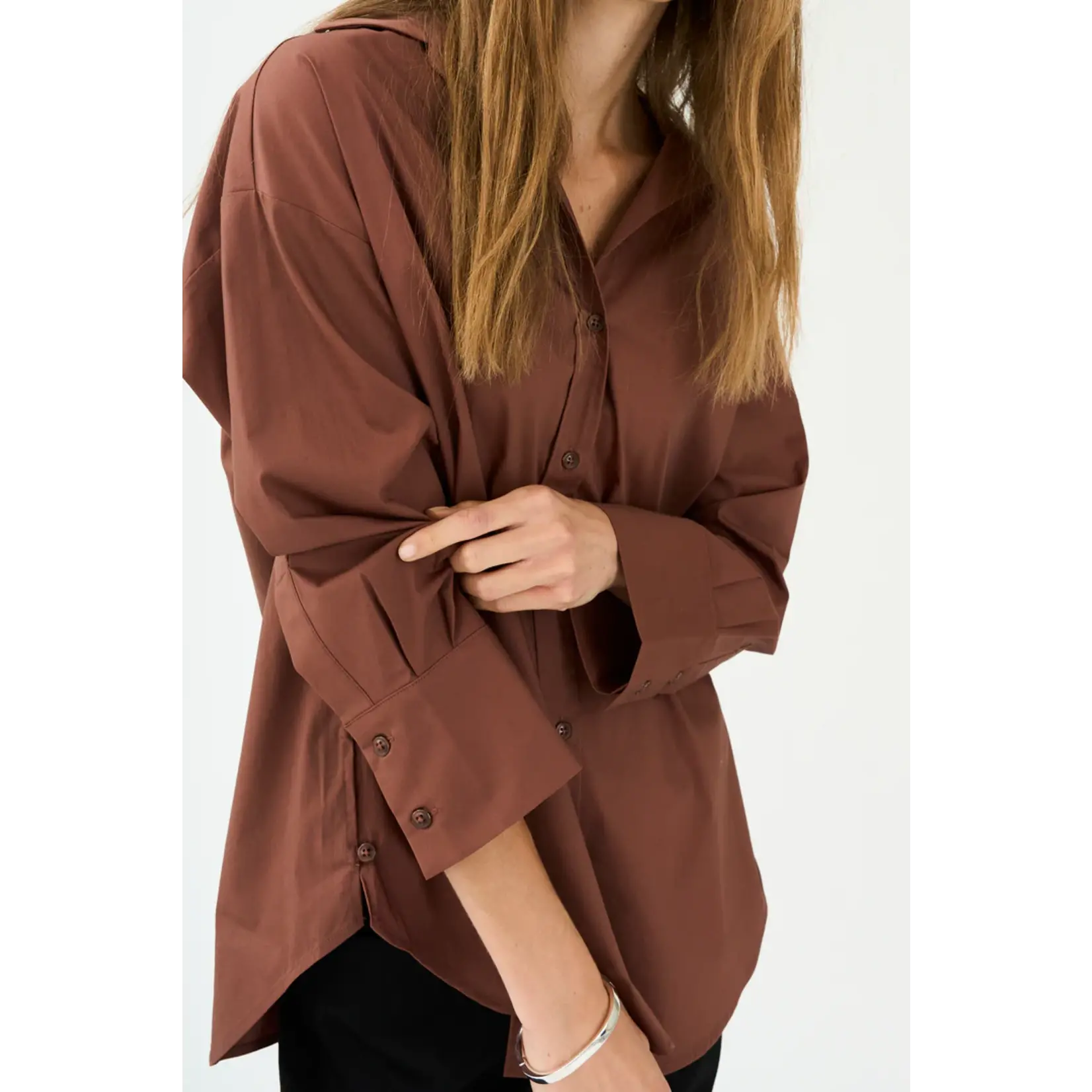 Pieszak Pieszak, blouse poplin NYLA shirt bruin