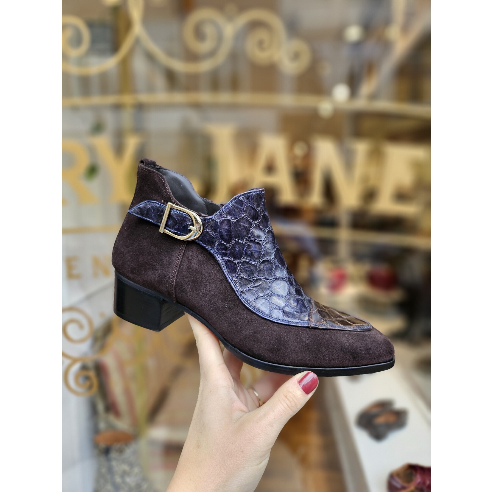 Pertini leren enkelaarsje gesp ARIZONA blauw/bruin