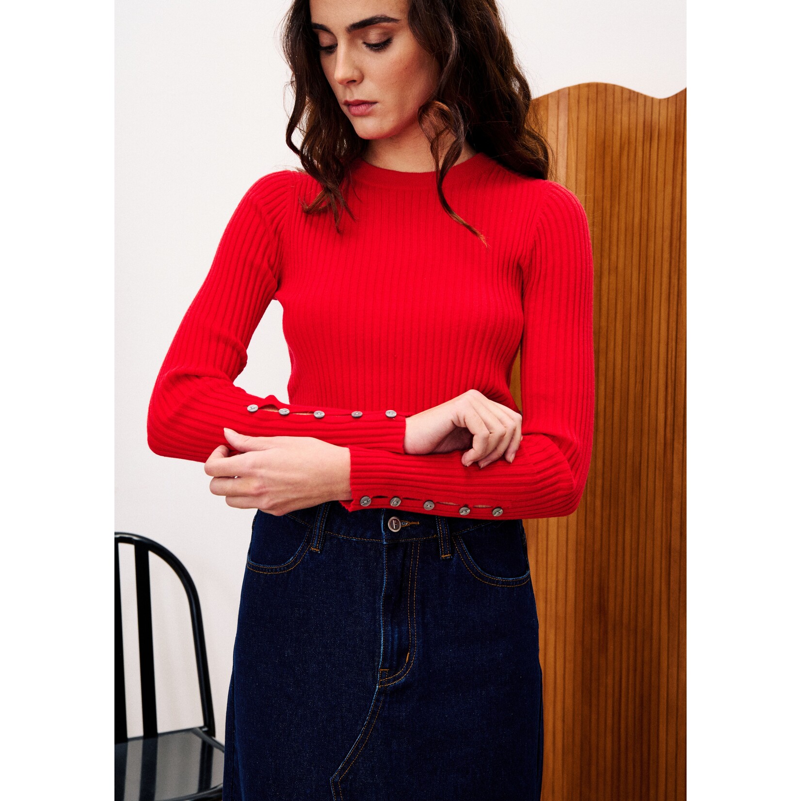 FRENCH FRNCH top lange mouw knit AMARYLLIS rood