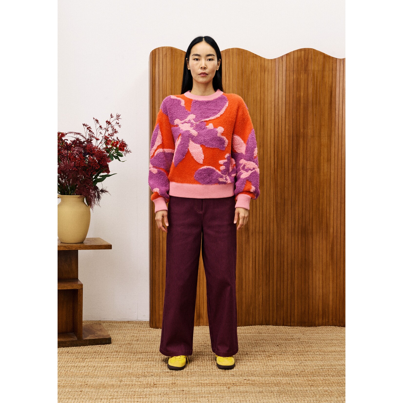 FRENCH FRNCH trui soft bloem AYME oranje/paars