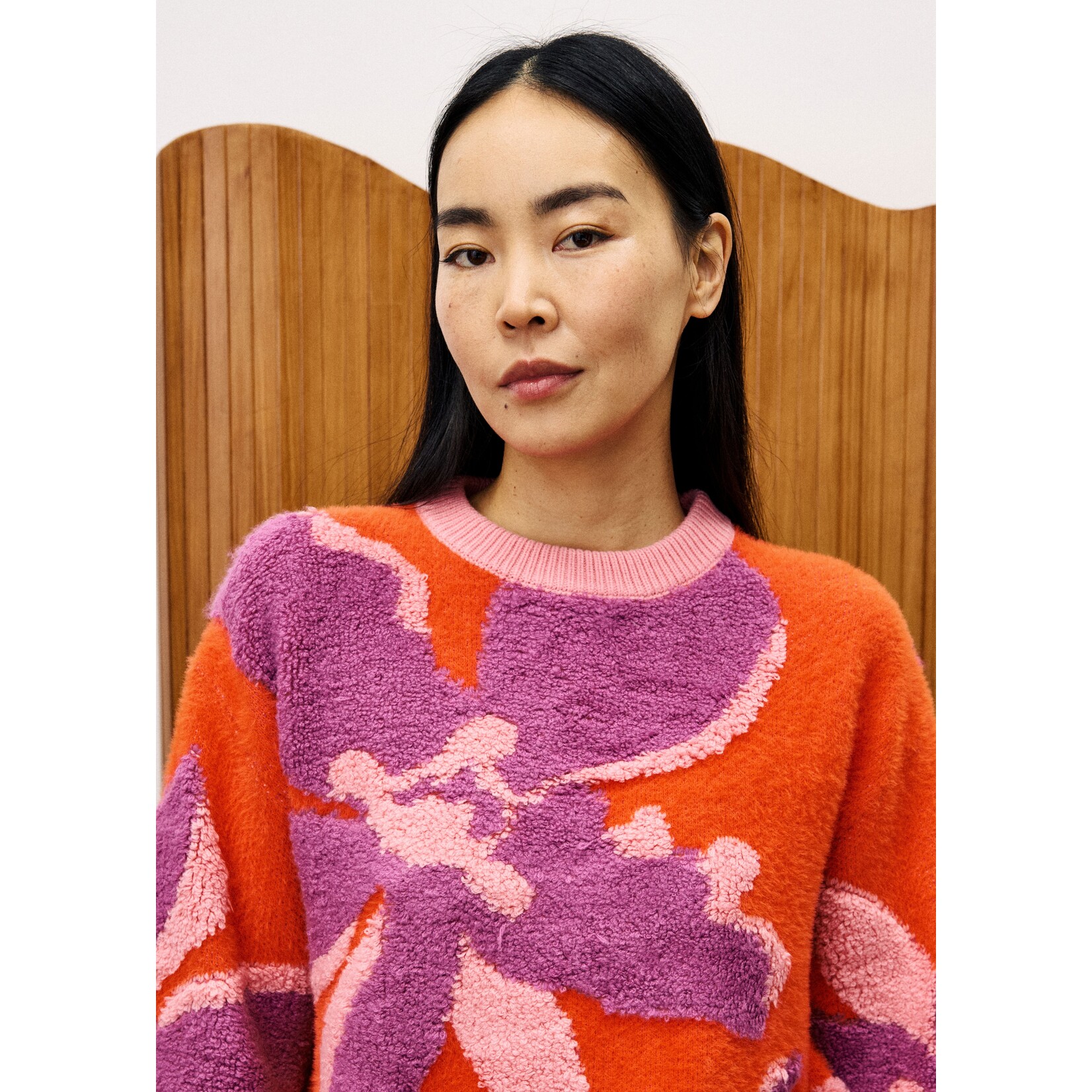 FRENCH FRNCH trui soft bloem AYME oranje/paars