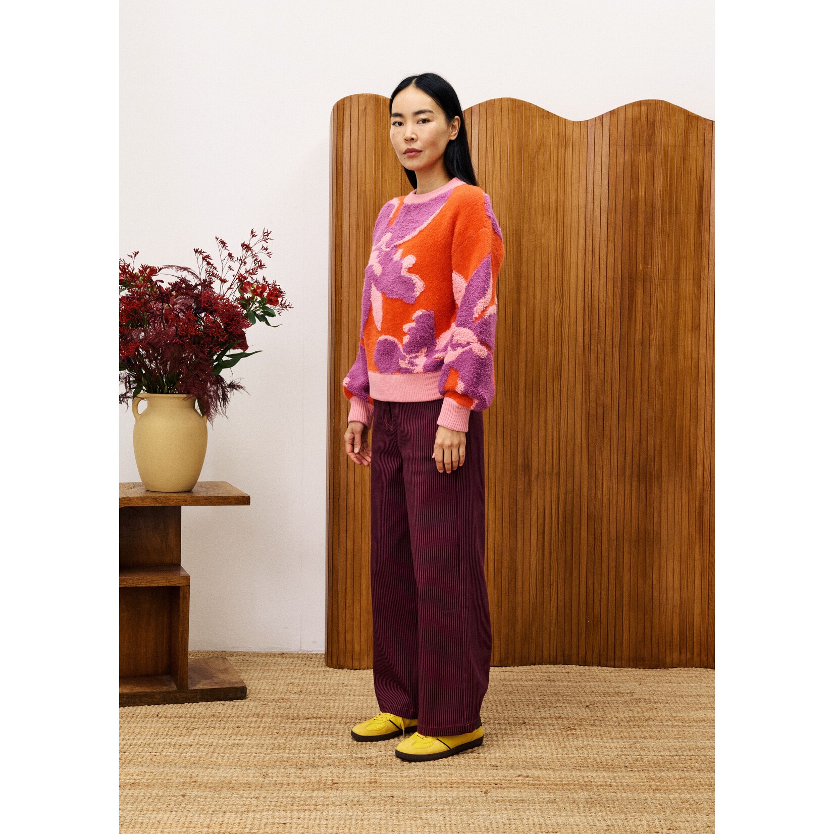 FRENCH FRNCH trui soft bloem AYME oranje/paars