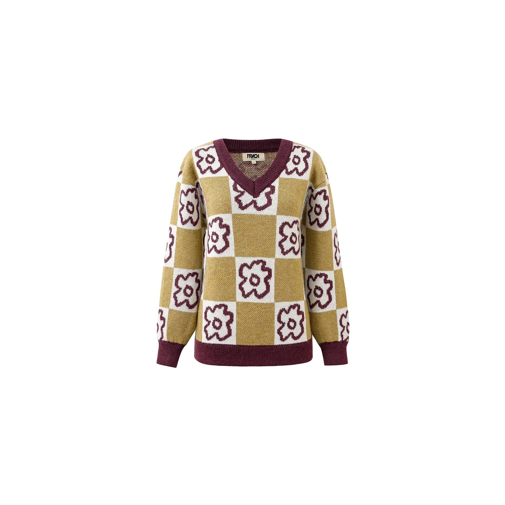 FRENCH FRNCH trui retro bloem PRIMEVERE mosterd/aubergine