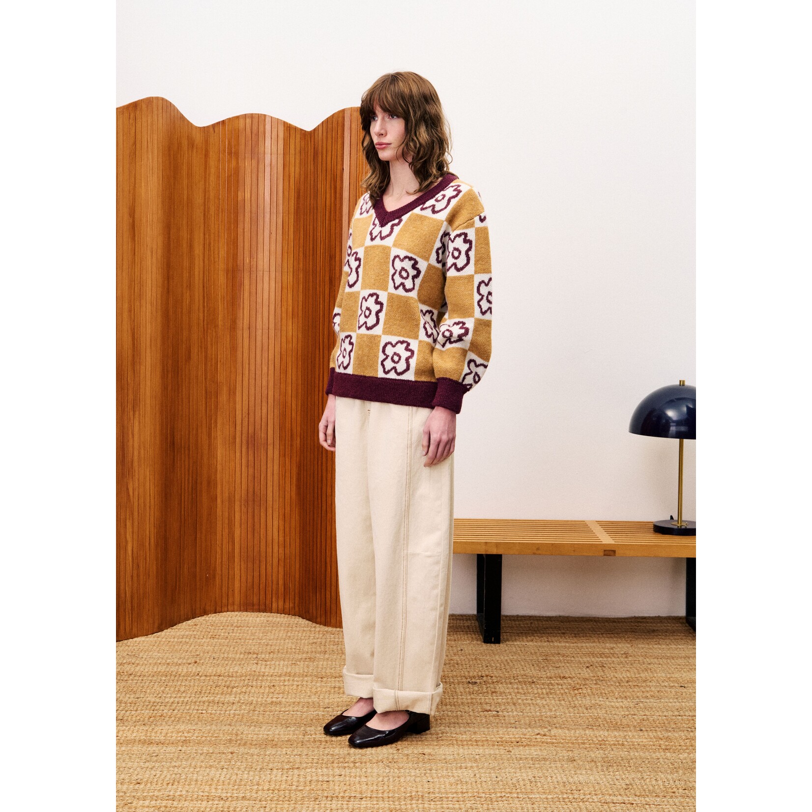 FRENCH FRNCH trui retro bloem PRIMEVERE mosterd/aubergine