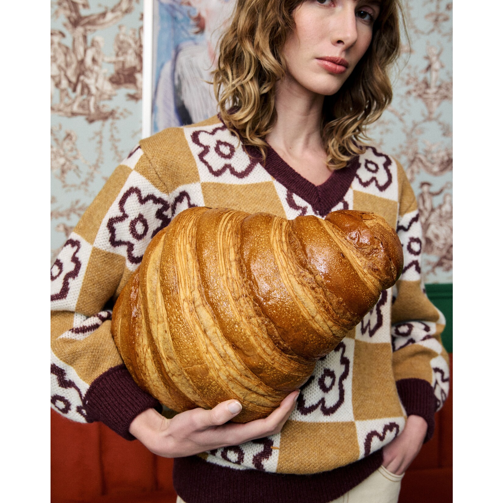 FRENCH FRNCH trui retro bloem PRIMEVERE mosterd/aubergine