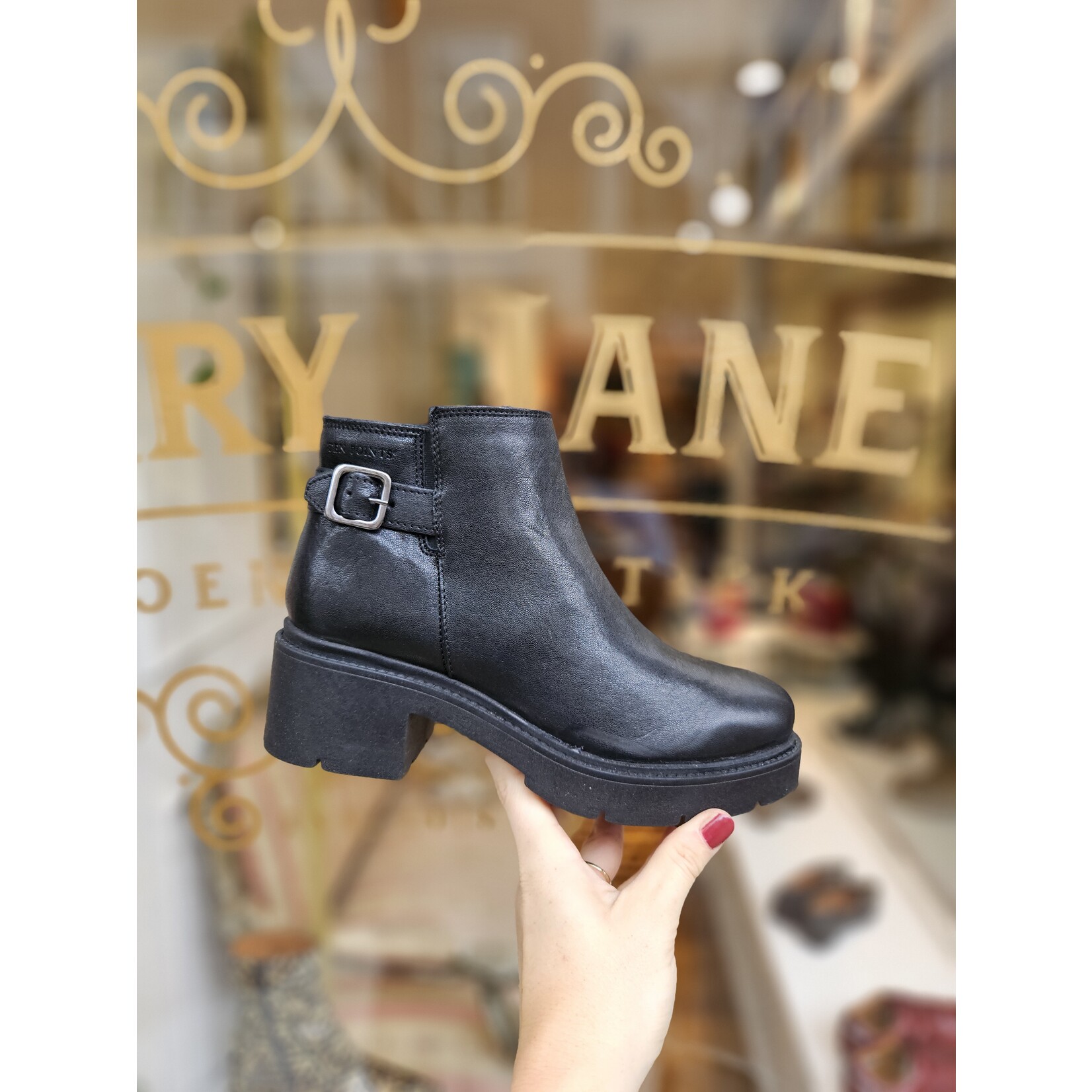 Ten Points leren enkellaarsje rits JILL zwart