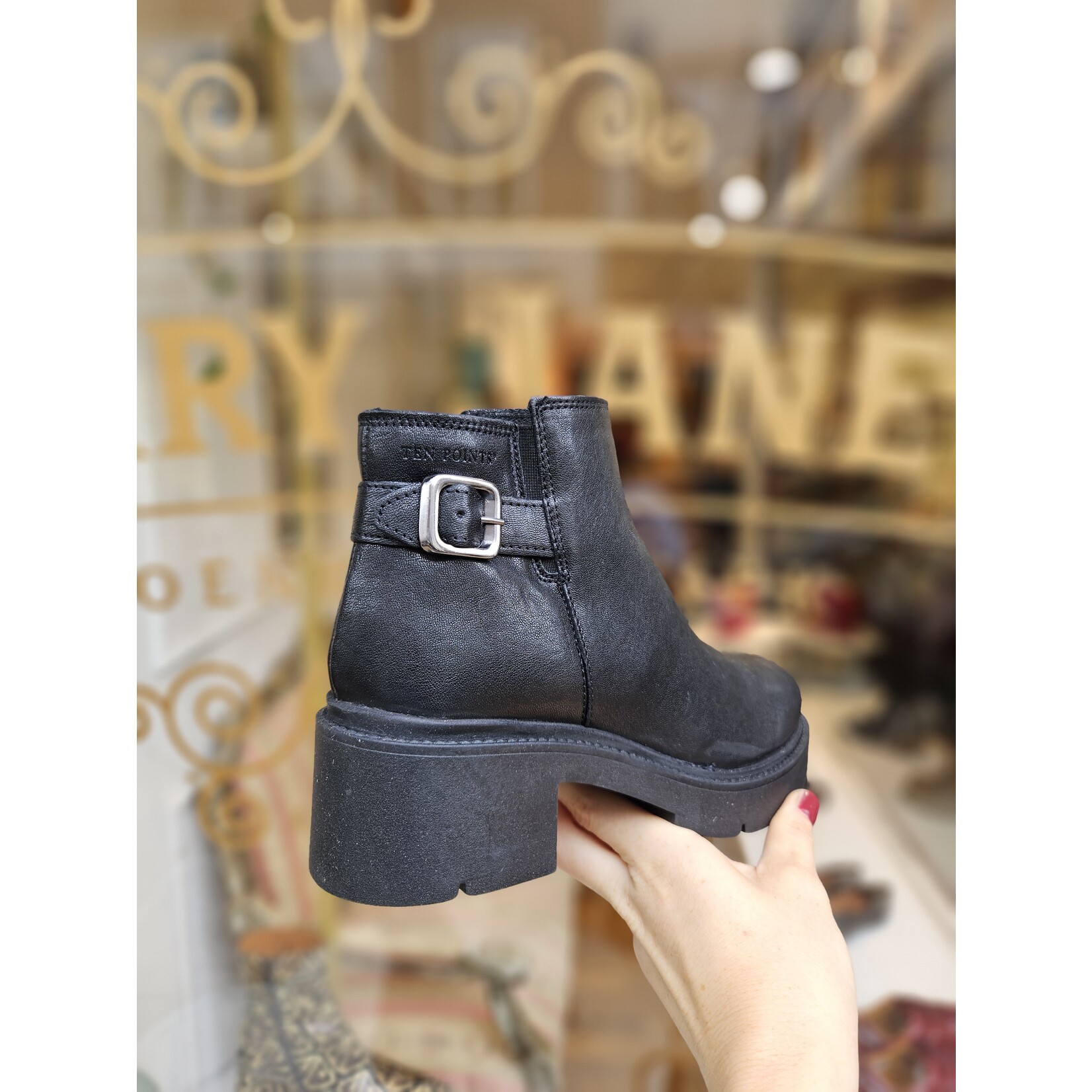 Ten Points leren enkellaarsje rits JILL zwart