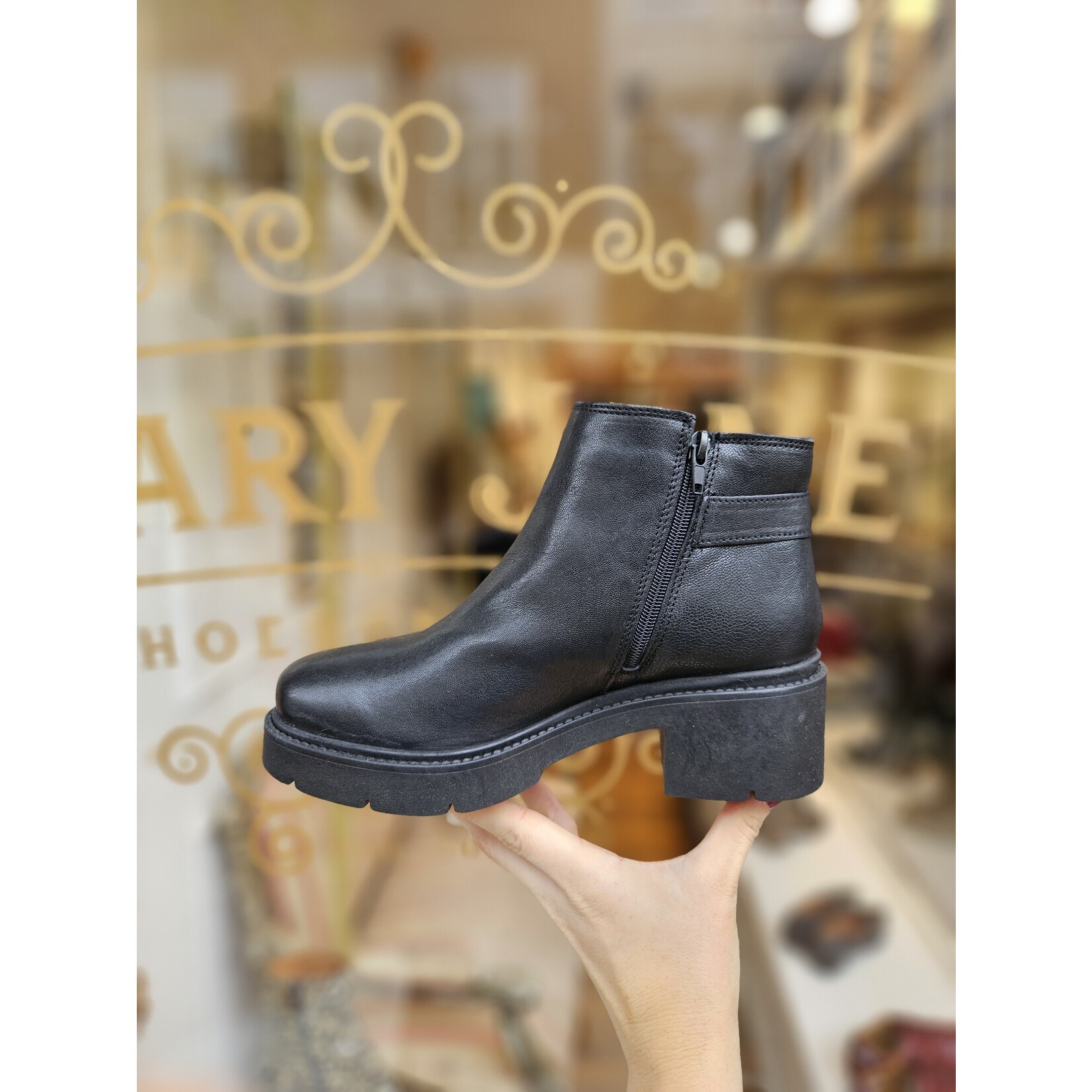 Ten Points leren enkellaarsje rits JILL zwart