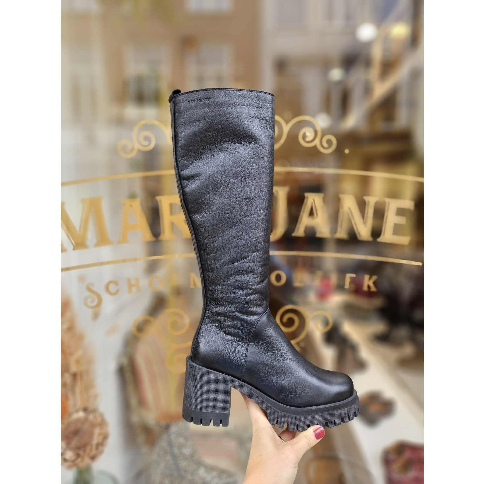 Ten Points leren hoge laars YLVA zwart