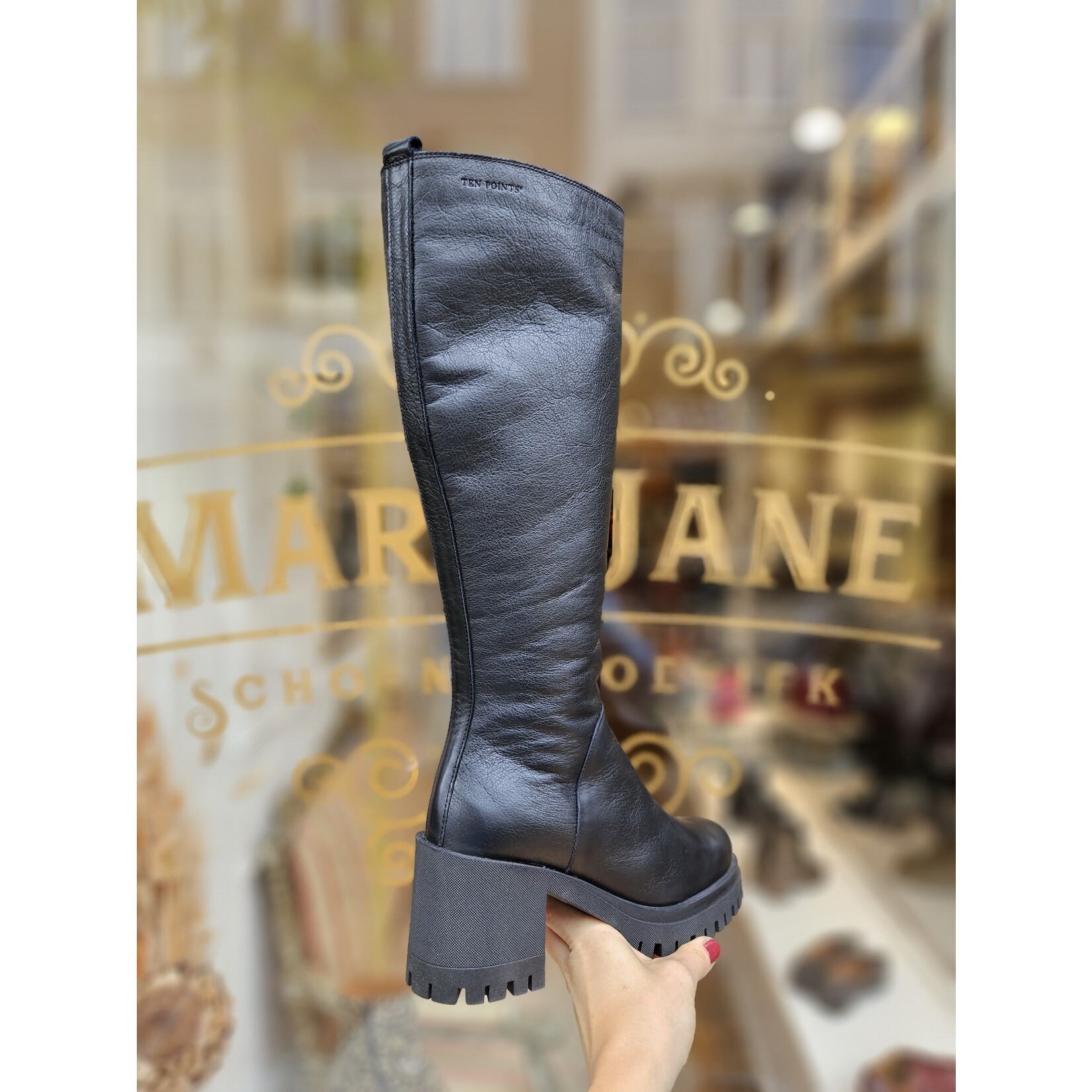 Ten Points leren hoge laars YLVA zwart