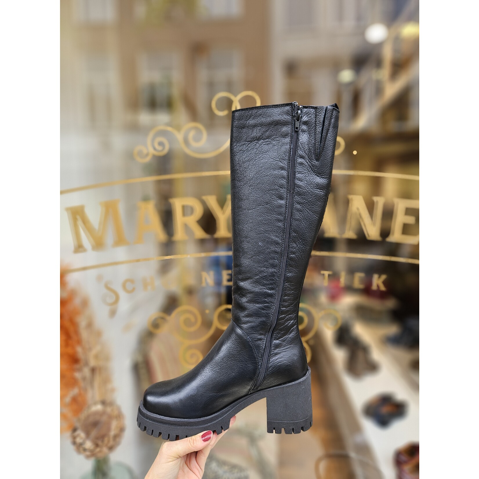 Ten Points leren hoge laars YLVA zwart