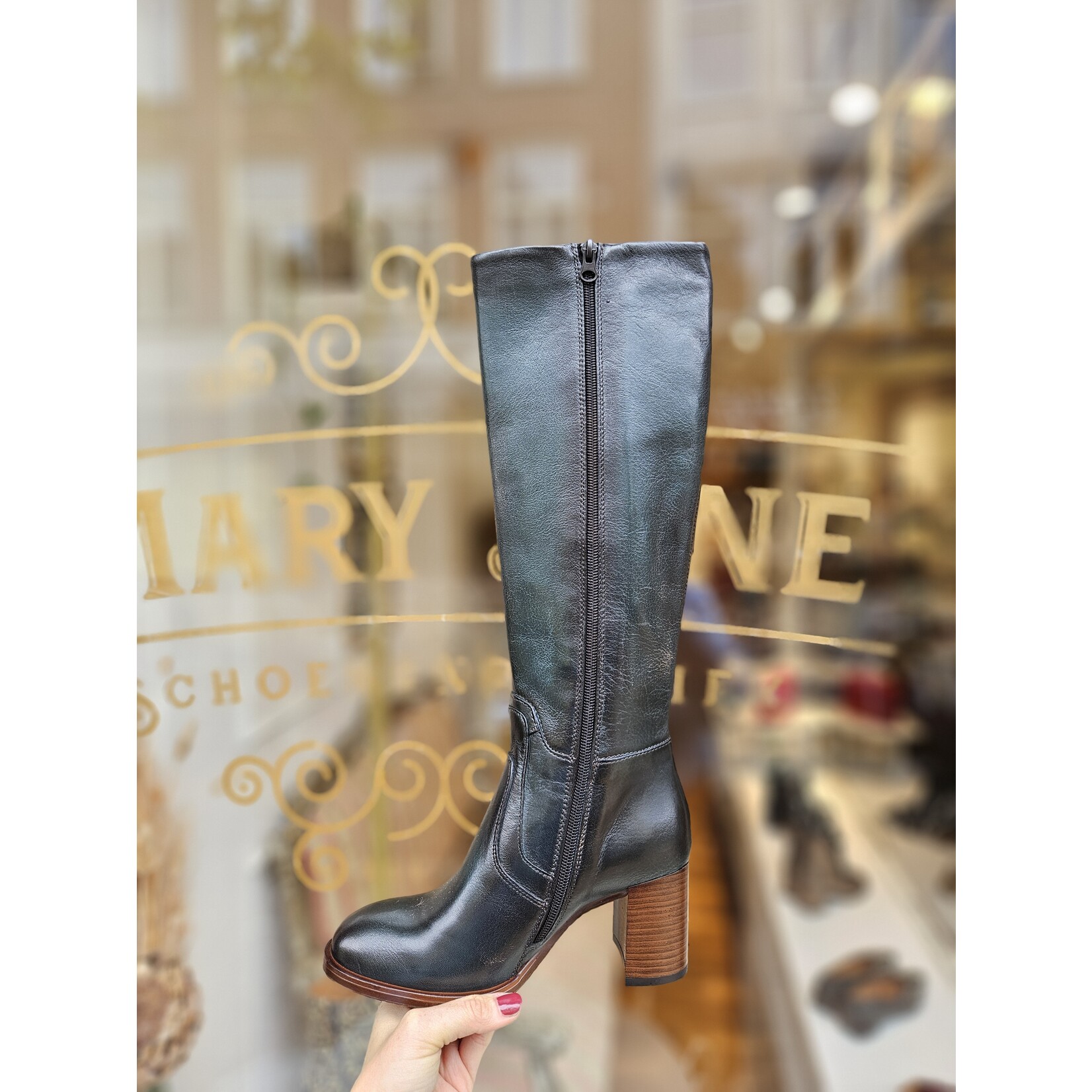 MJUS leren hoge laars VICTORIA groen