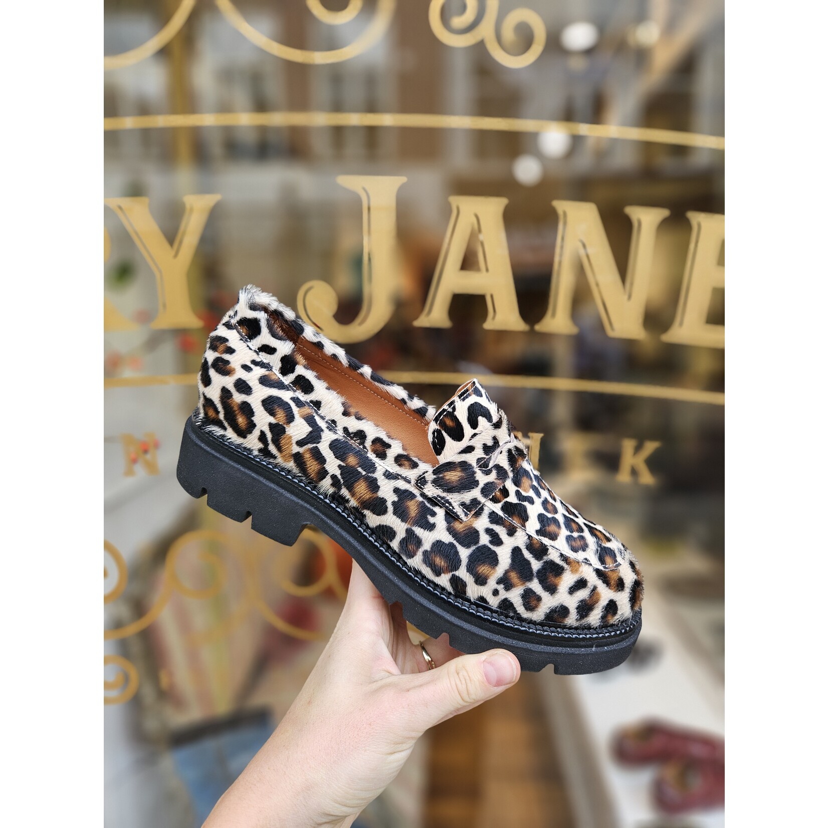Roberto d’Angelo leren instapper leopard JACKY print
