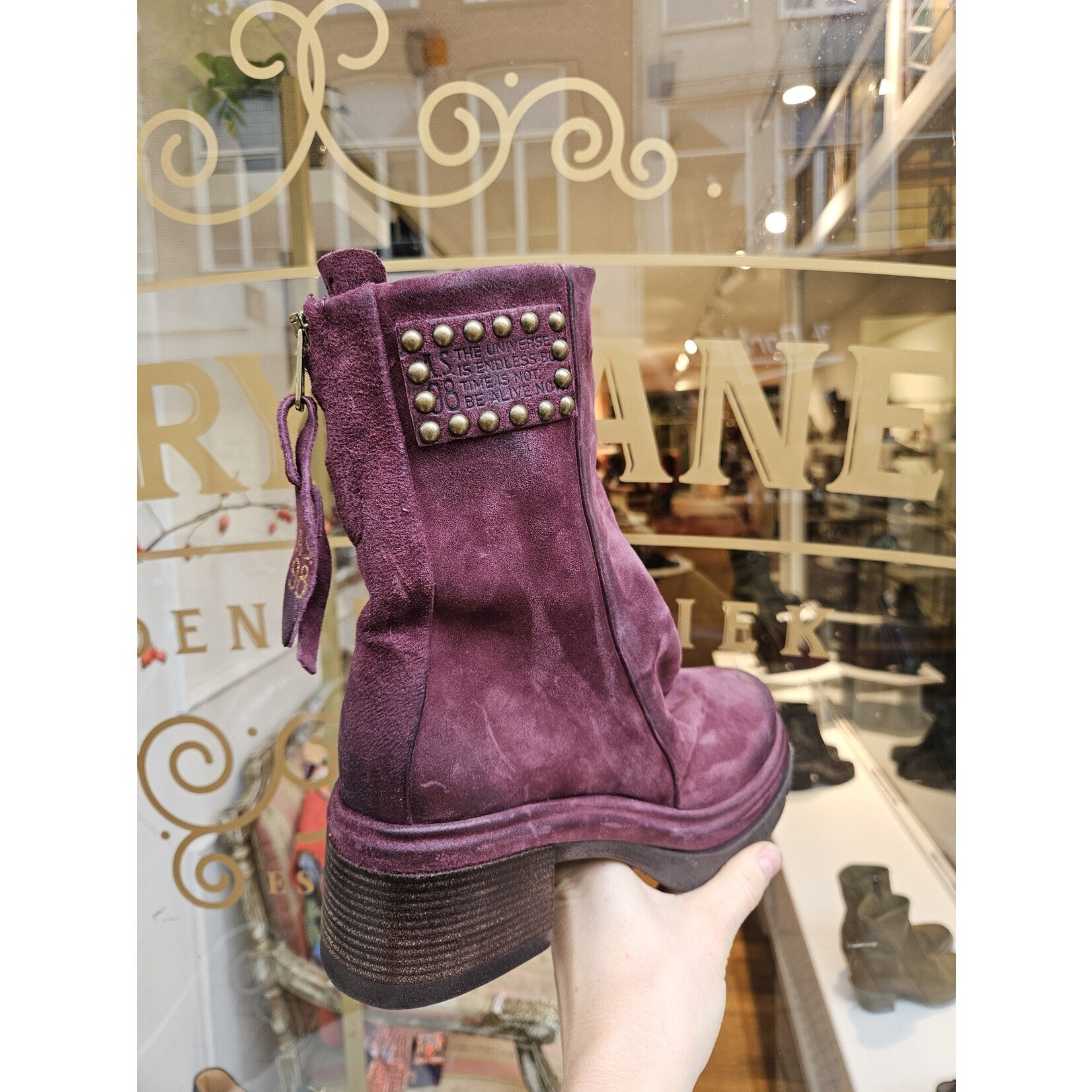 AS98 leren enkellaars suede ROXX bordeaux