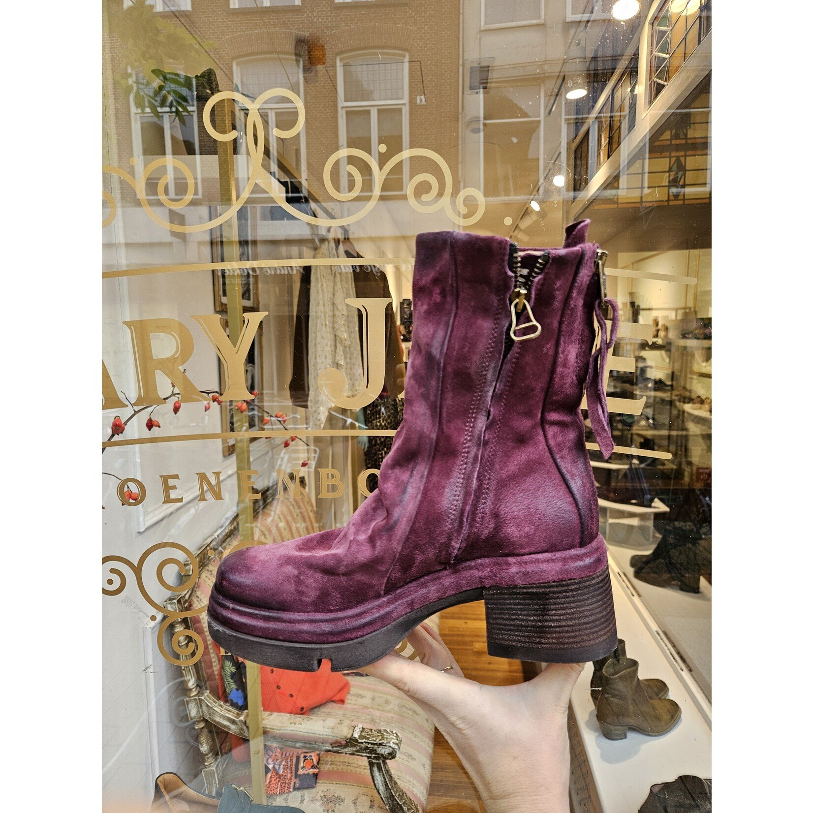 AS98 leren enkellaars suede ROXX bordeaux