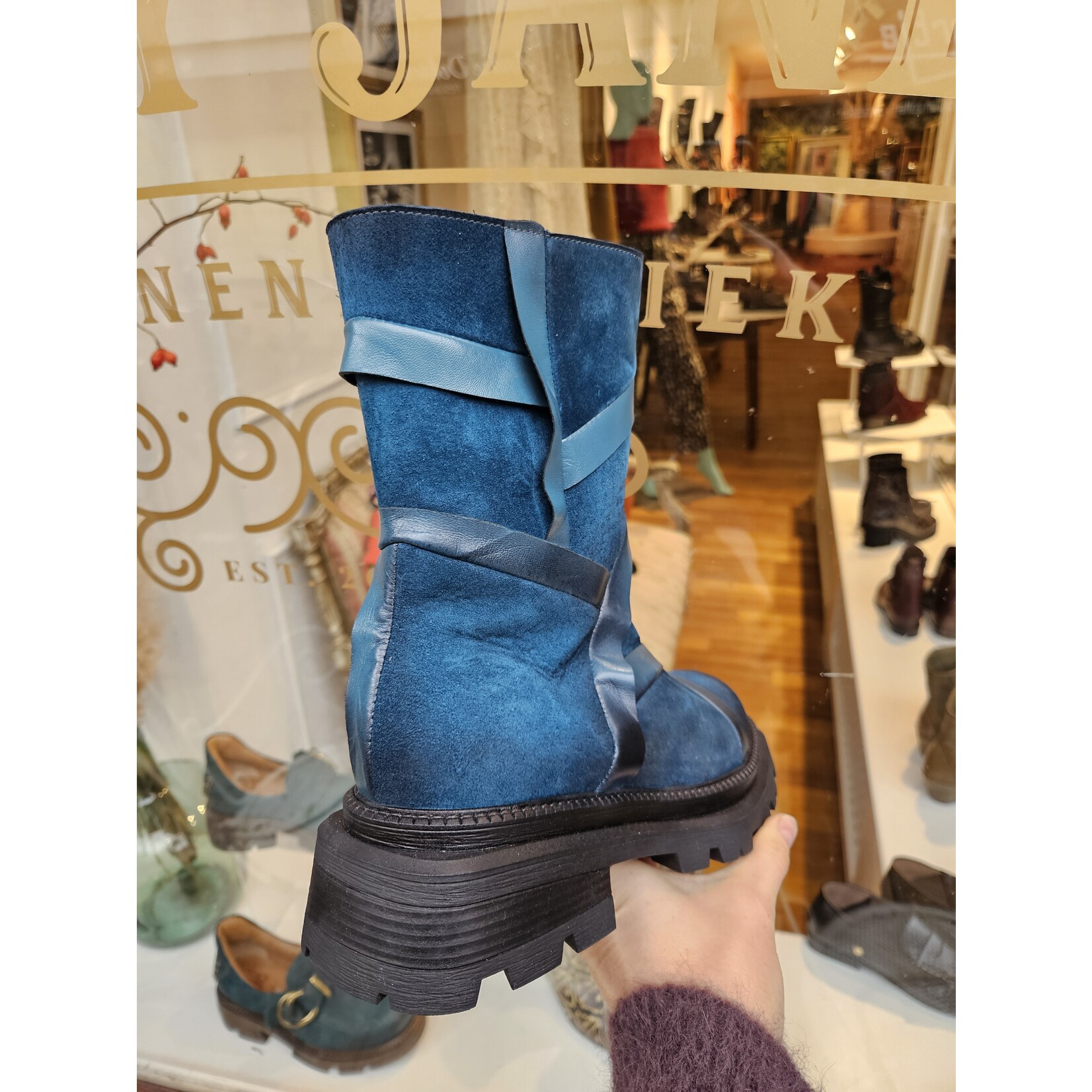 PAPUCEI leren hoge laars strook GAMMA blauw