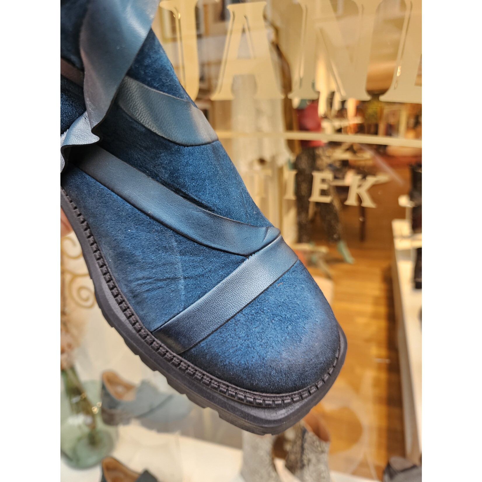PAPUCEI leren hoge laars strook GAMMA blauw