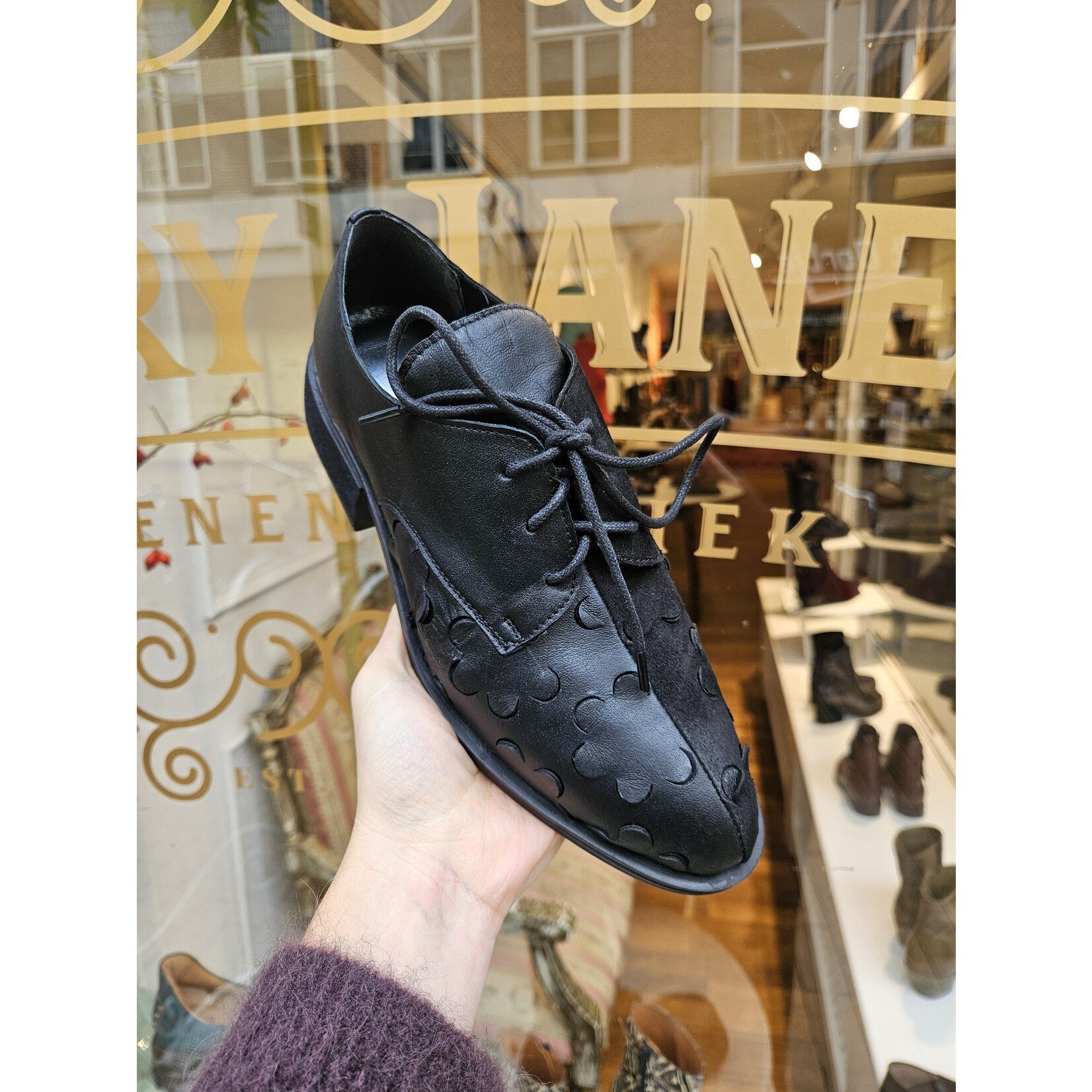 PAPUCEI leren veterschoen art STONE zwart