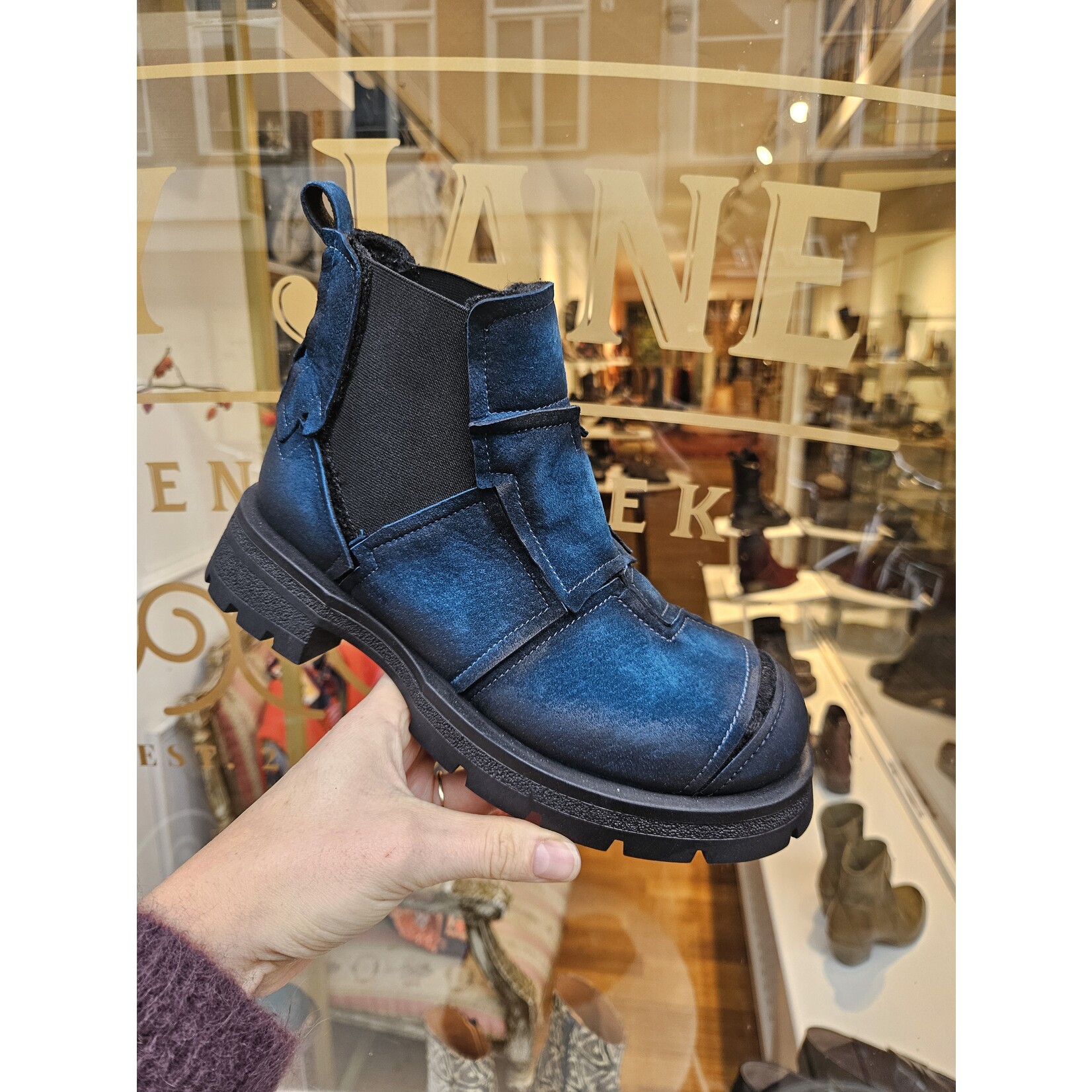 PAPUCEI leren enkellaarsje patch COZ blauw