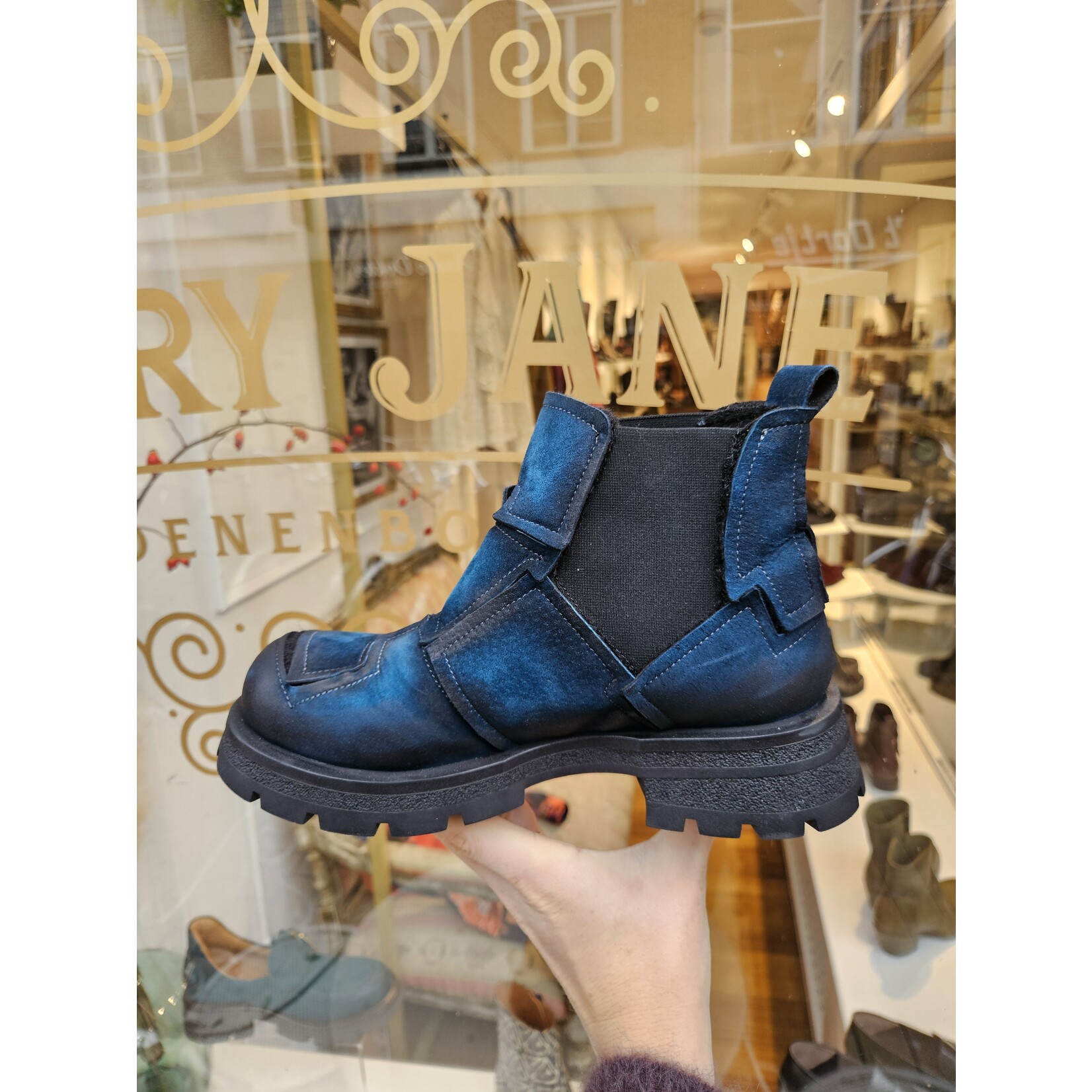 PAPUCEI leren enkellaarsje patch COZ blauw
