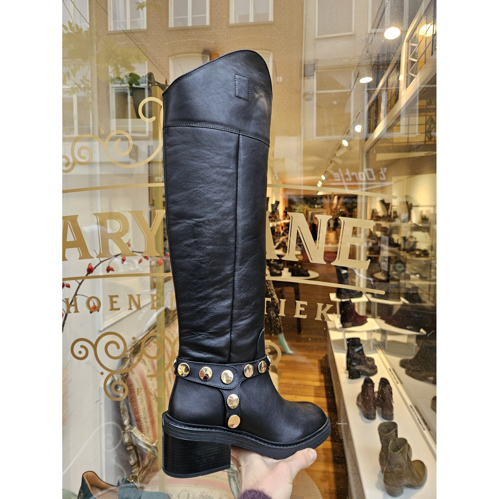 Roberto d'Angelo hoge laars studs riem MAUD zwart