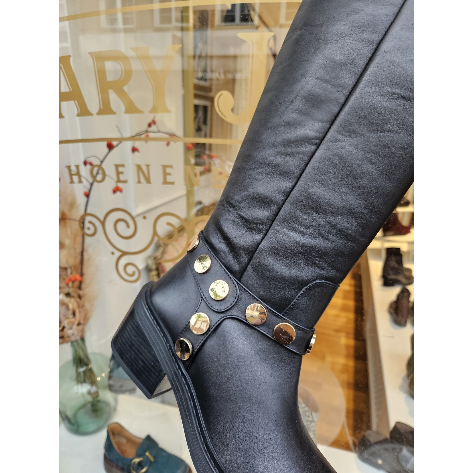 Roberto d'Angelo hoge laars studs riem MAUD zwart