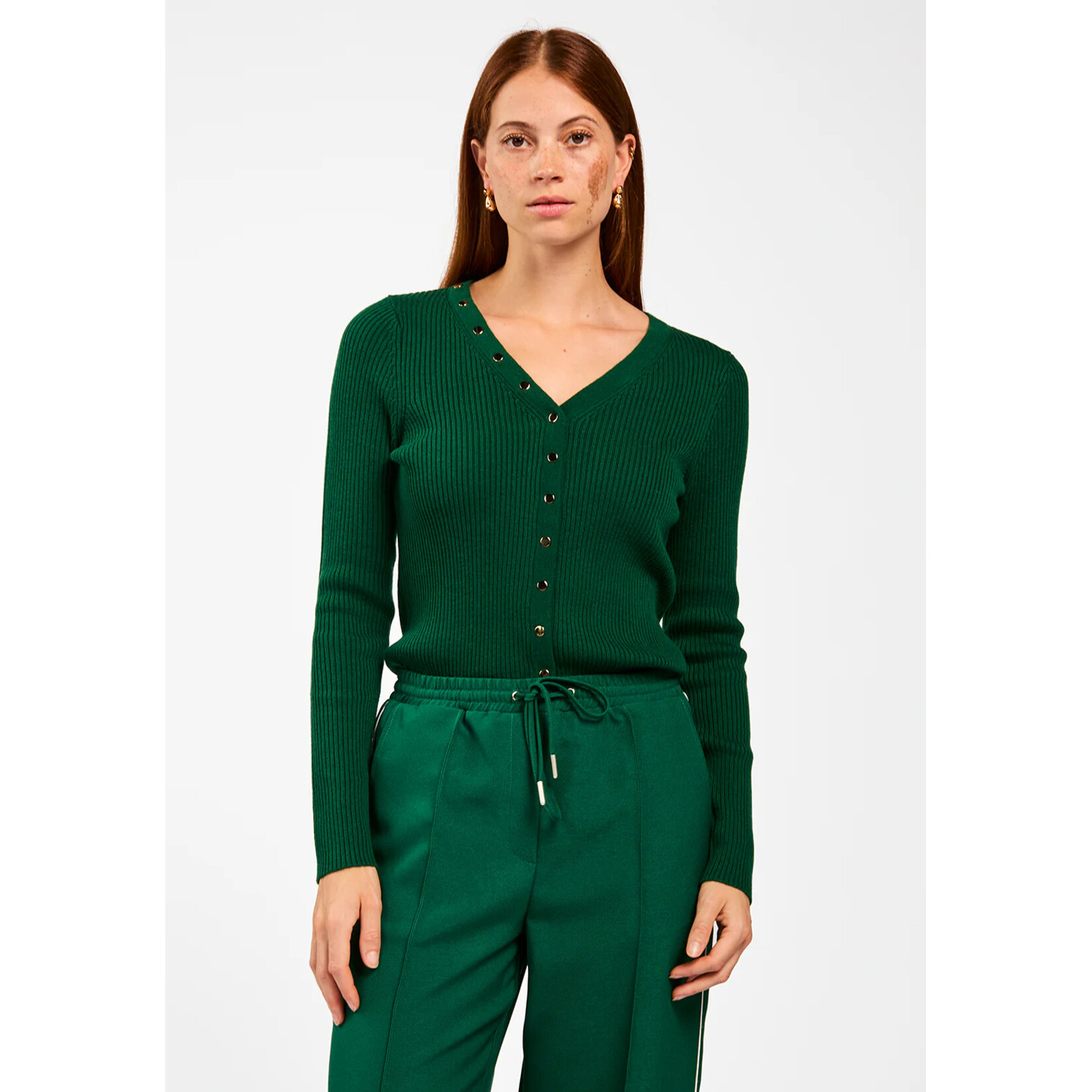 Aaiko top knit lange mouw AMALIA evergreen groen