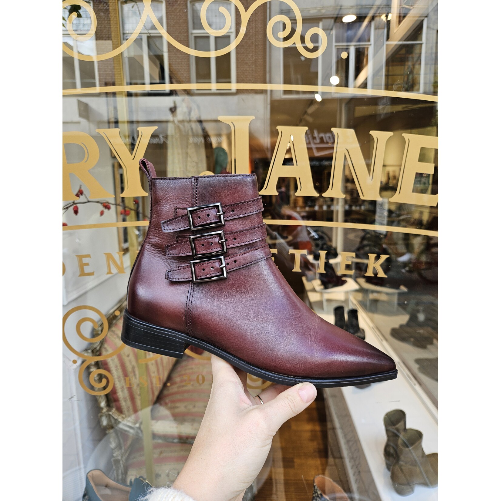 MJUS leren enkellaarsjes gesp SUMOS bordeaux/bruin