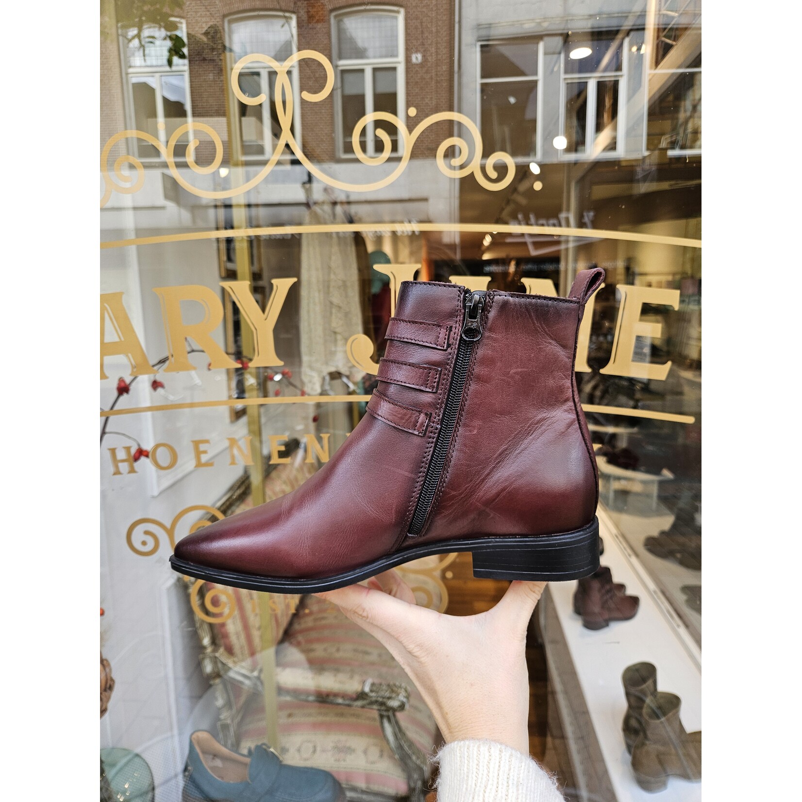 MJUS leren enkellaarsjes gesp SUMOS bordeaux/bruin