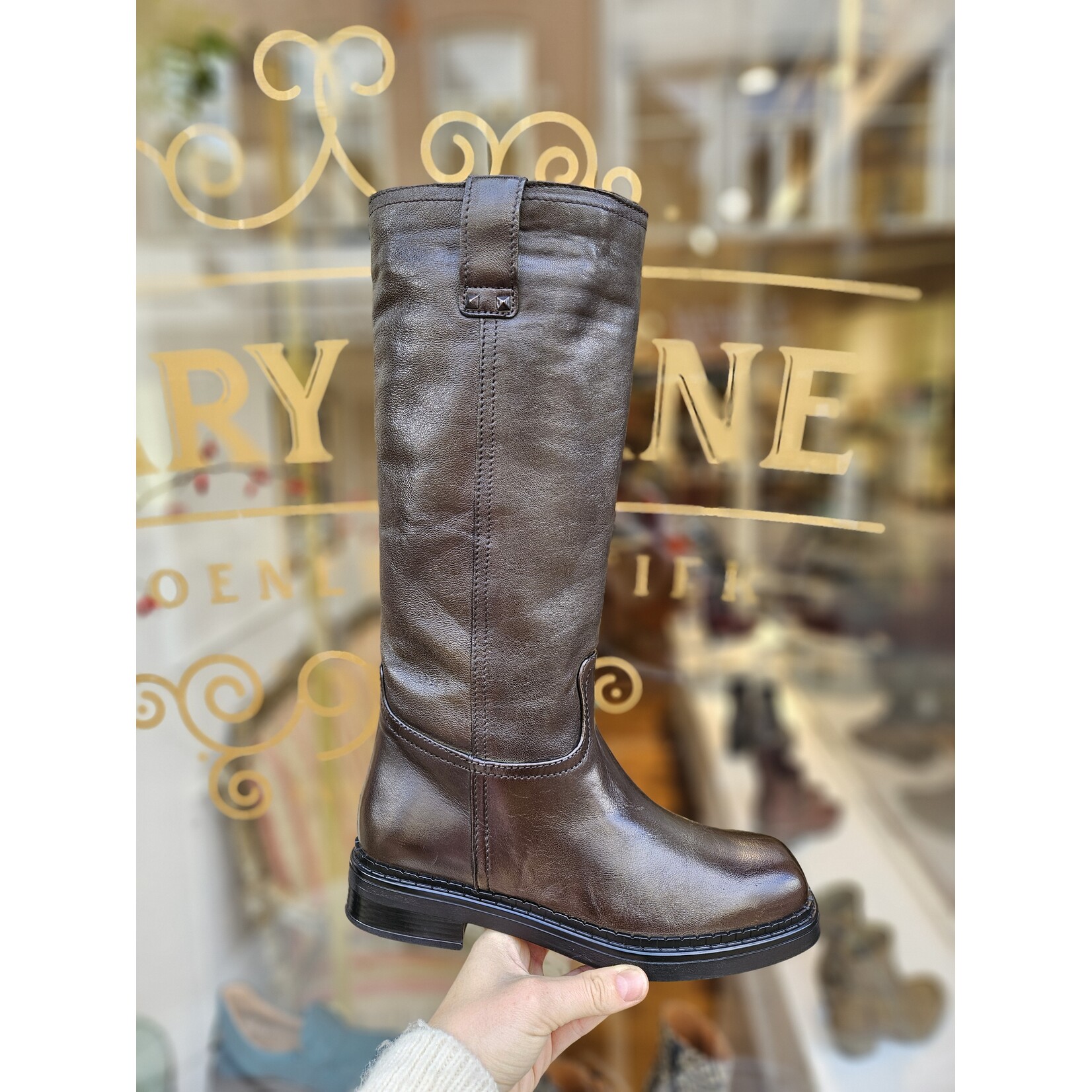 Mjus hoge leren laars plat FABRIO groen