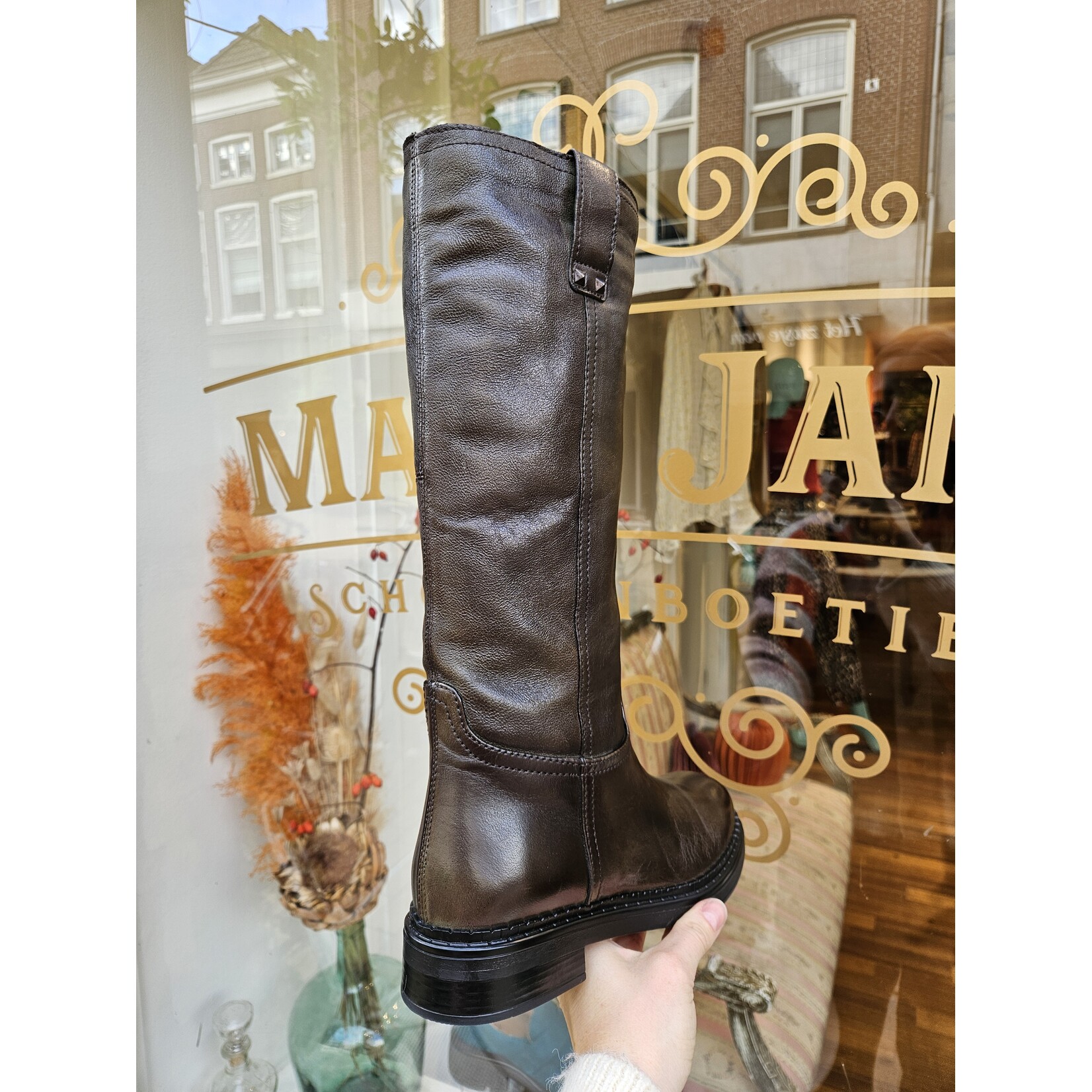 Mjus hoge leren laars plat FABRIO groen