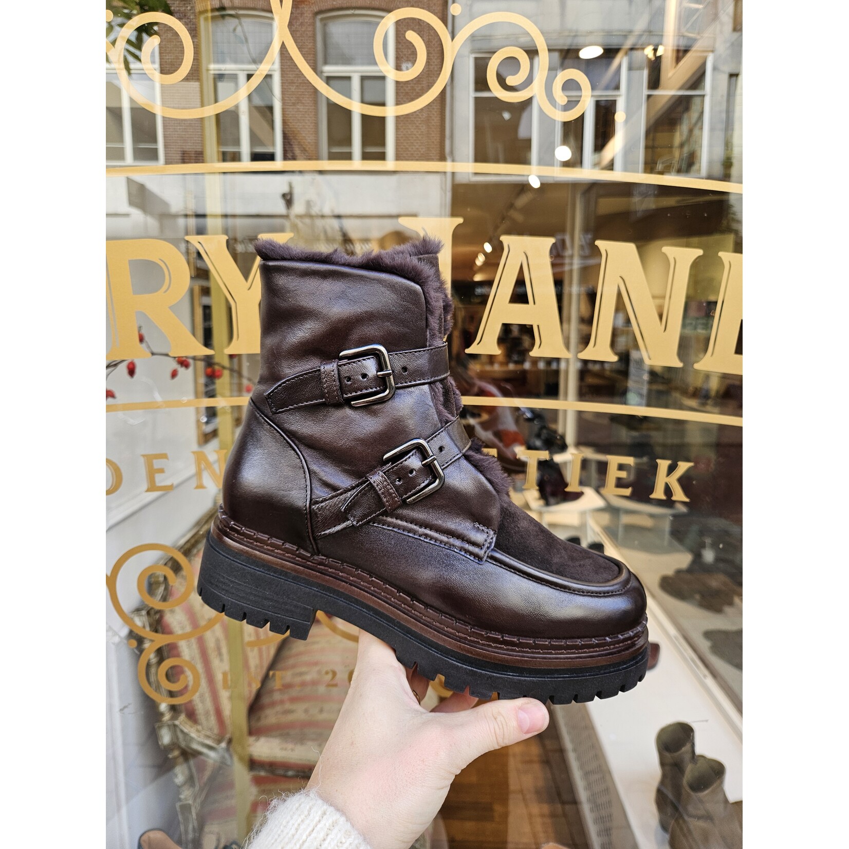 MJUS leren winterboots gesp WYJA bruin