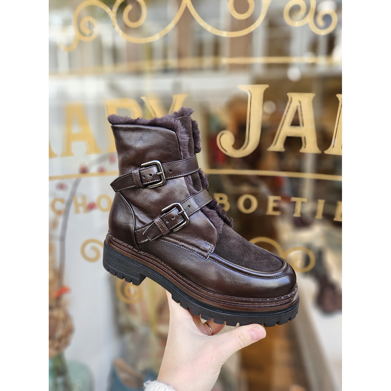 MJUS leren winterboots gesp WYJA bruin