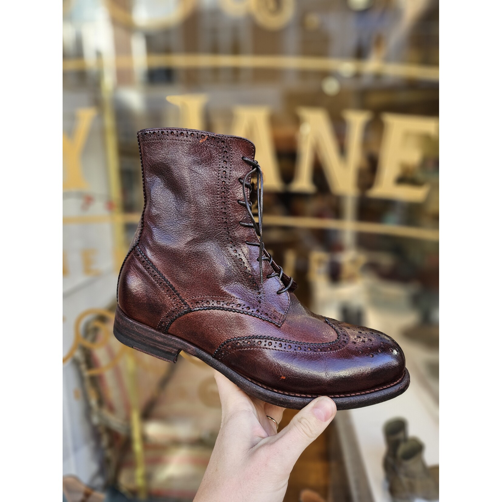Paul Silence hangemaakte leren veterschoen BROWN bruin