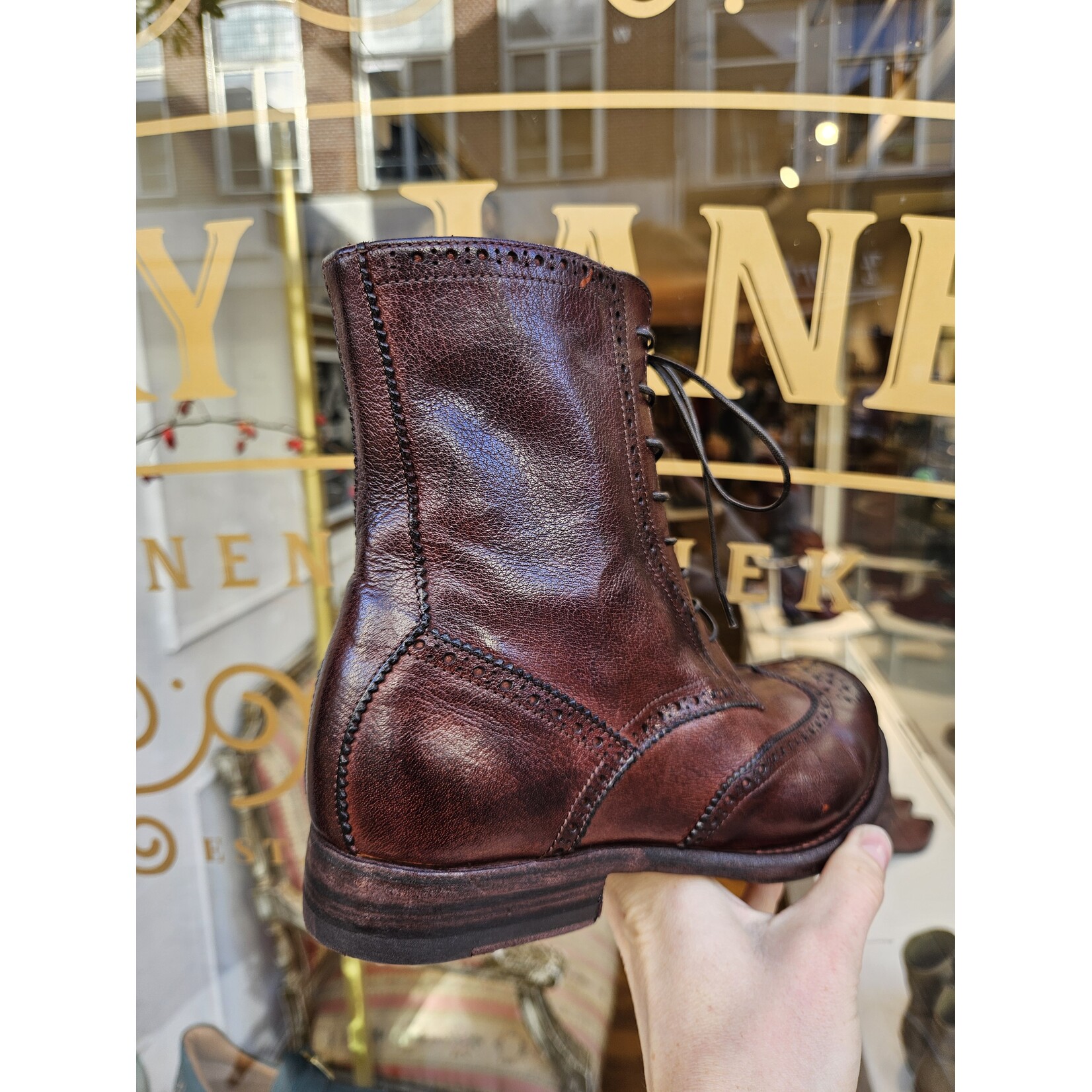 Paul Silence hangemaakte leren veterschoen BROWN bruin