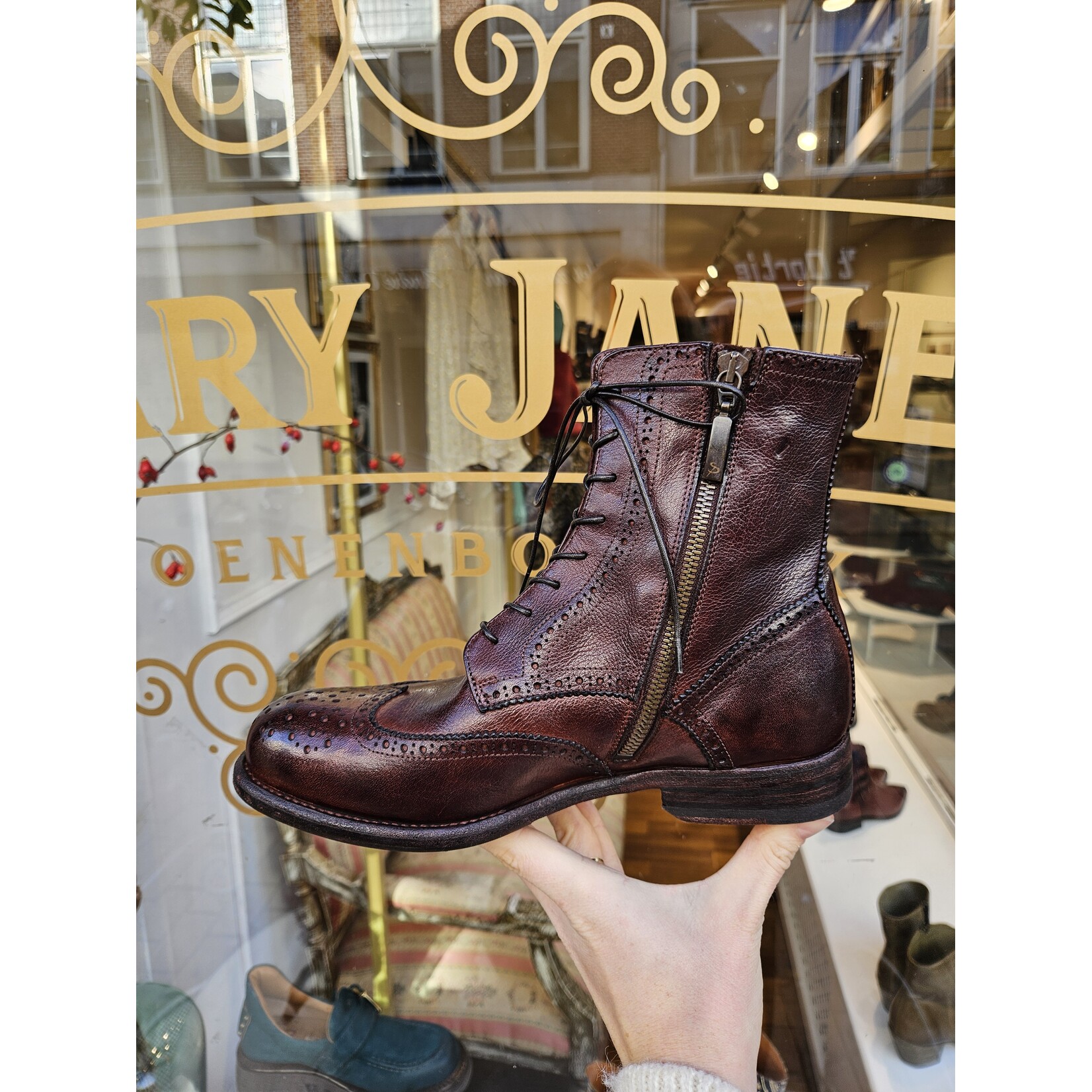 Paul Silence hangemaakte leren veterschoen BROWN bruin