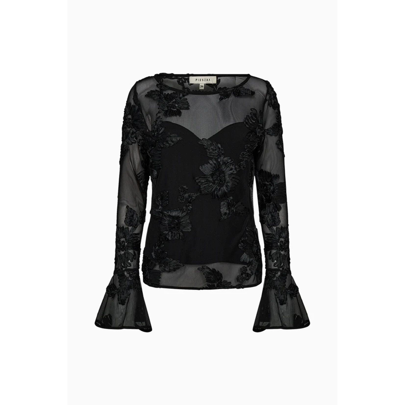 Pieszak Pieszak flounce sleeve mesh MELIA zwart