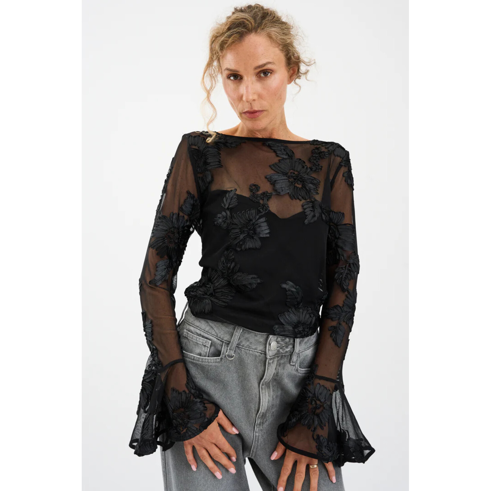 Pieszak Pieszak flounce sleeve mesh MELIA zwart