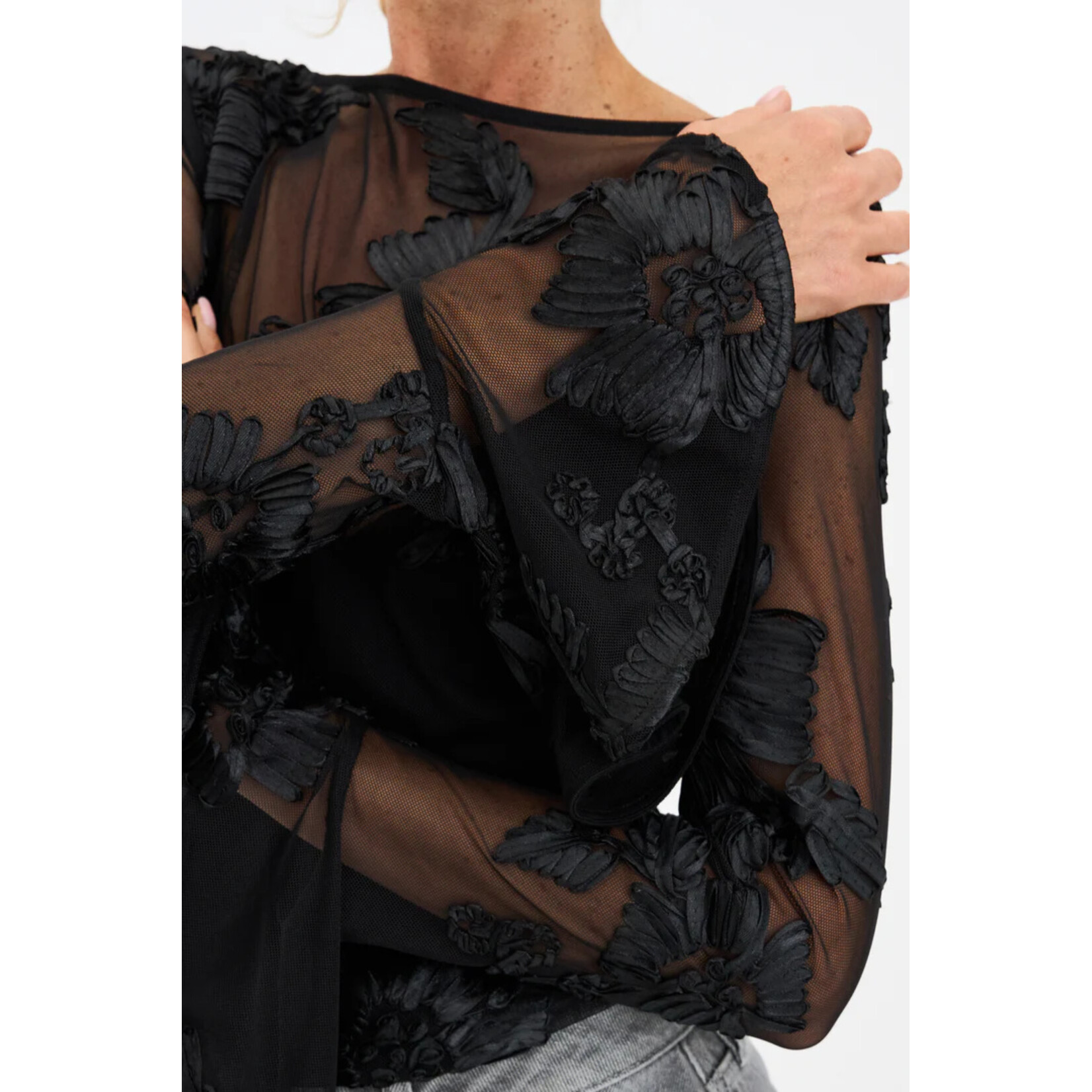 Pieszak Pieszak flounce sleeve mesh MELIA zwart