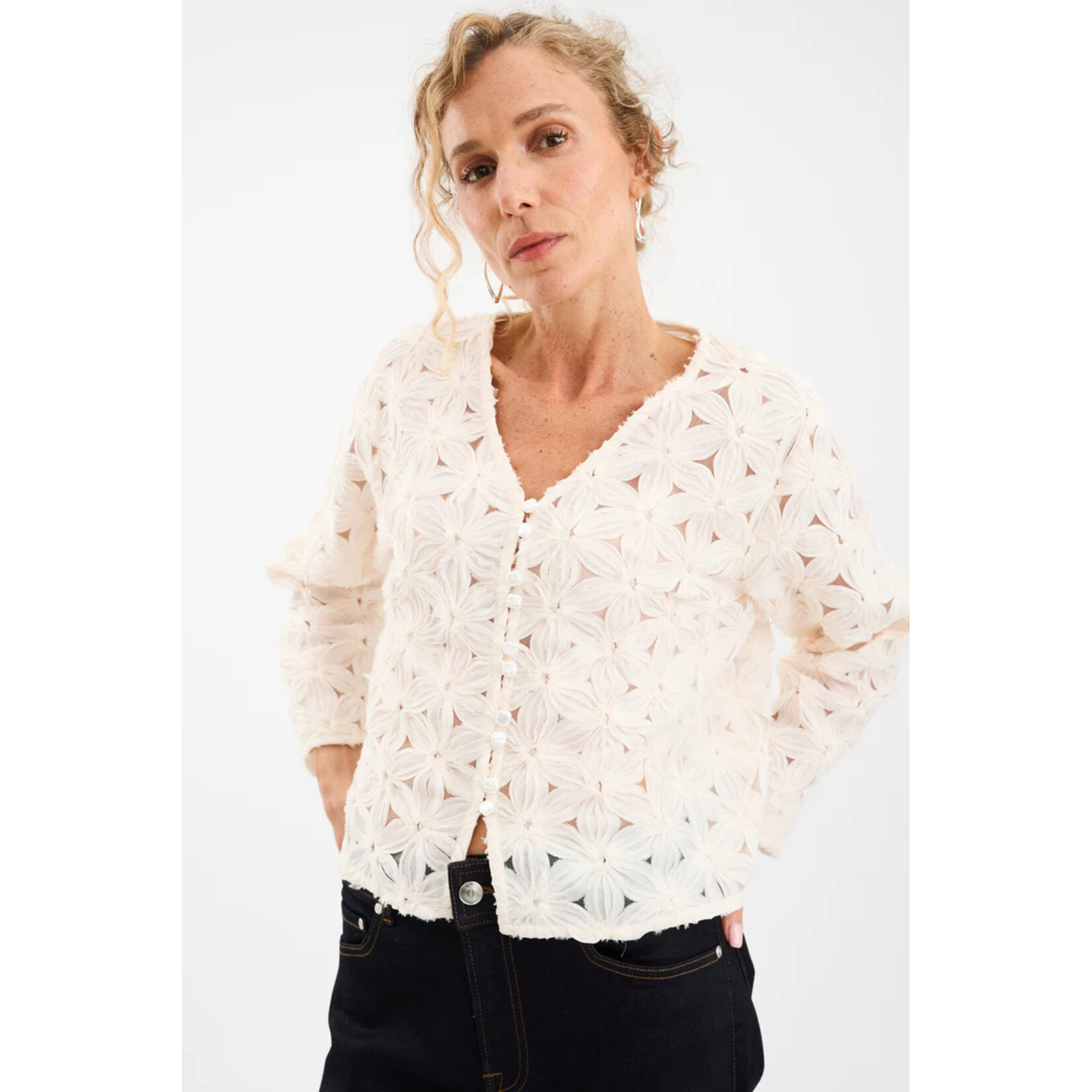 Pieszak Pieszak vest LEXIE chiffon cardigan white pearl