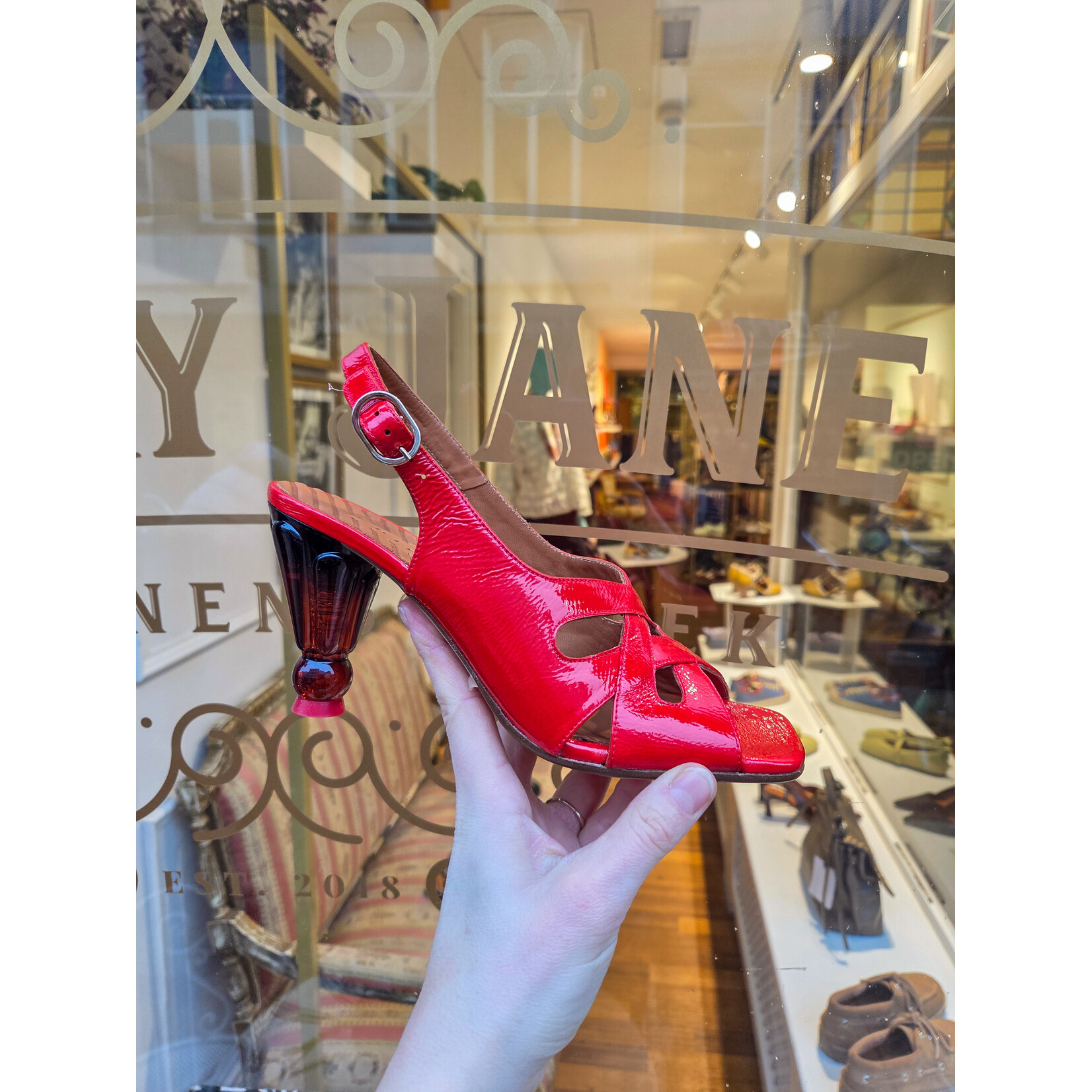 Chie Mihara sandaal hak UTRILE tomaat rood