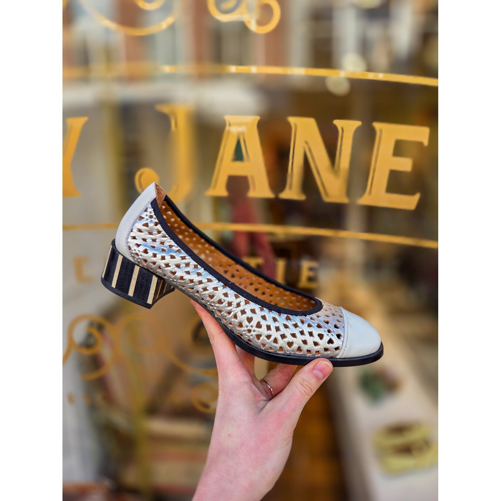 Nemonic Nemonic leren pump COLETTE zilver/zwart