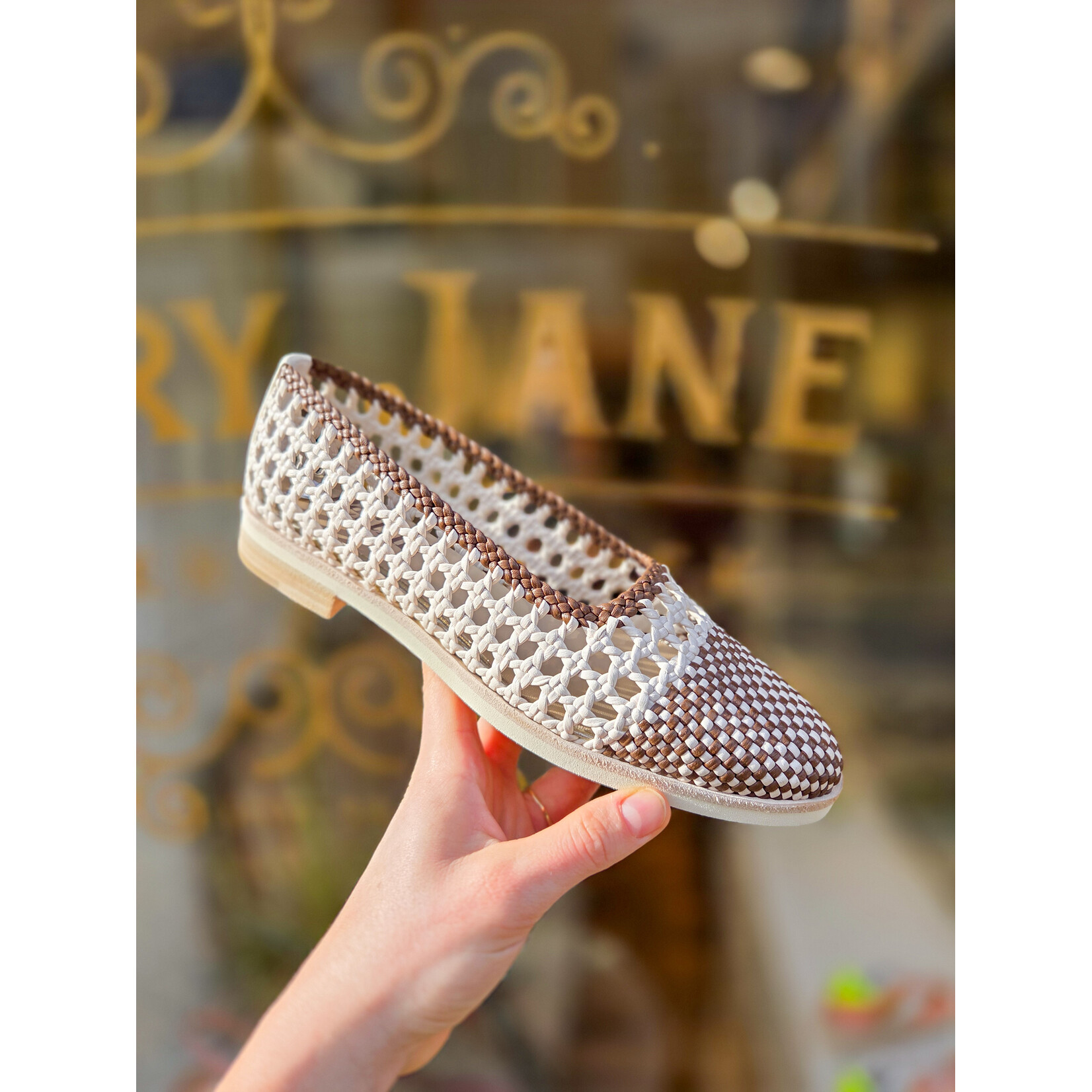 Pertini instapper gevlochten leer KINA champagne