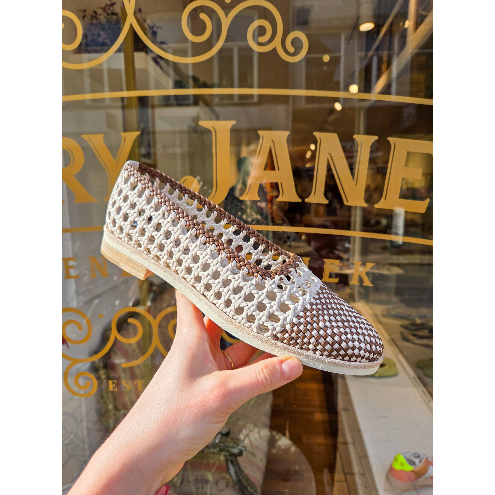 Pertini instapper gevlochten leer KINA champagne