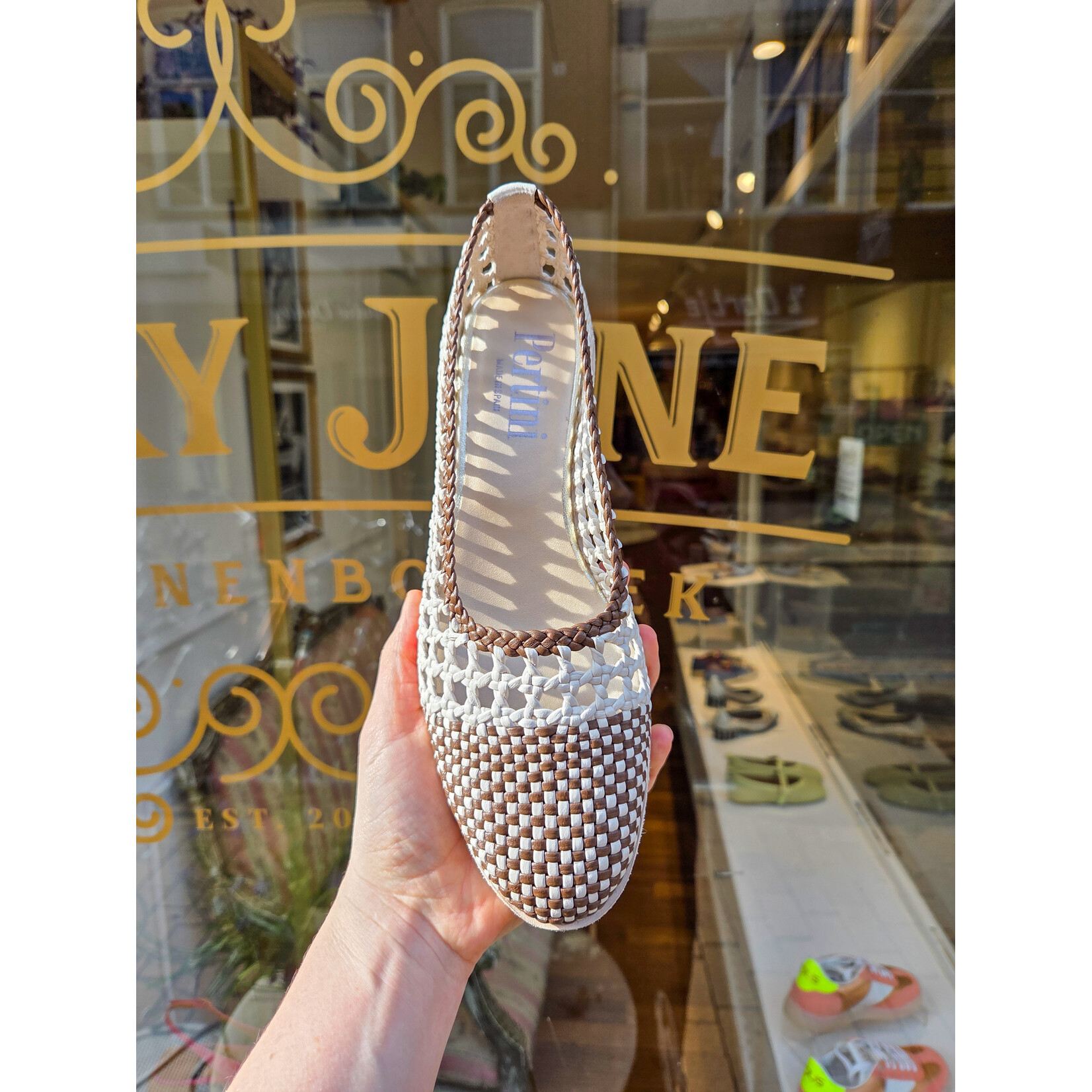 Pertini instapper gevlochten leer KINA champagne