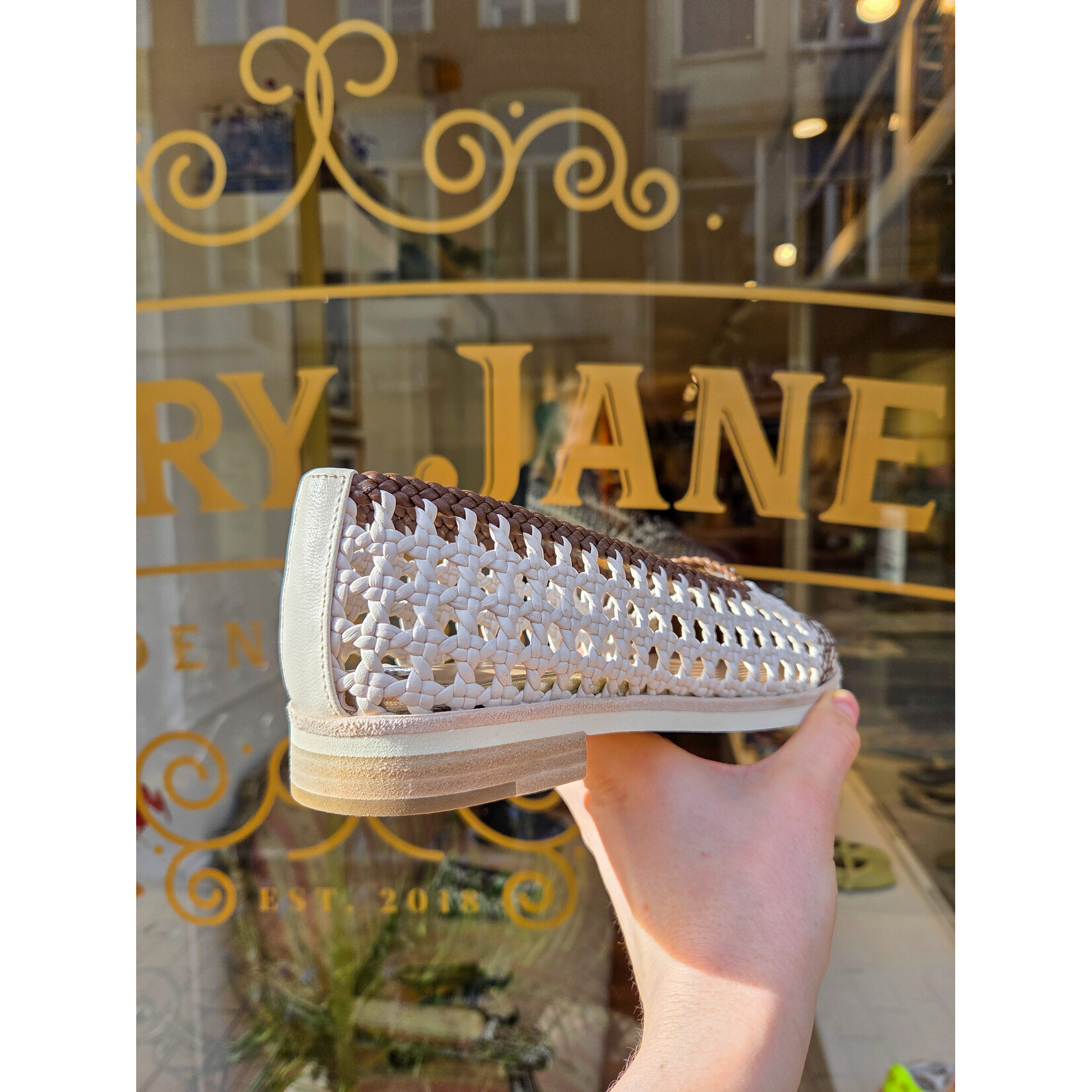 Pertini instapper gevlochten leer KINA champagne