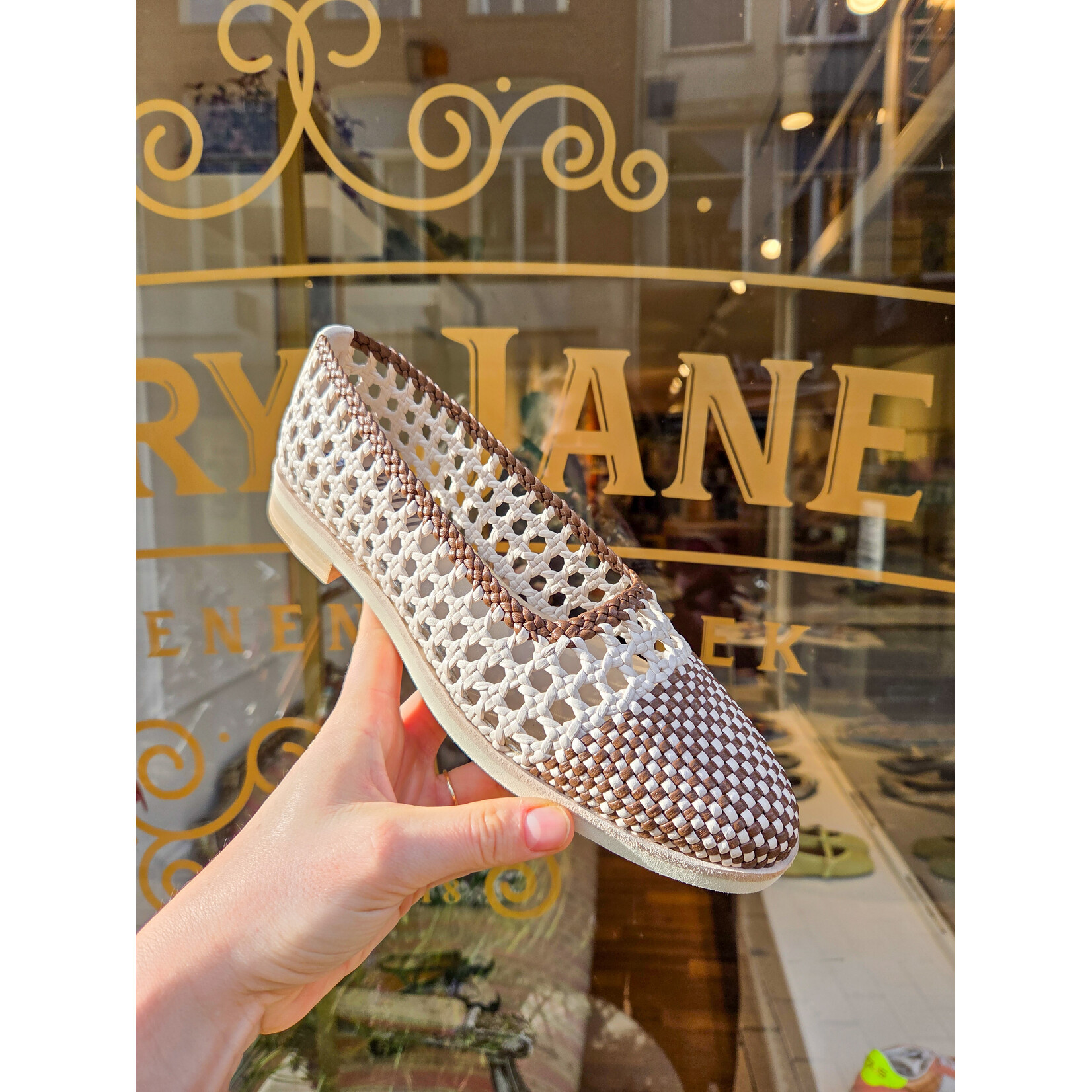 Pertini instapper gevlochten leer KINA champagne